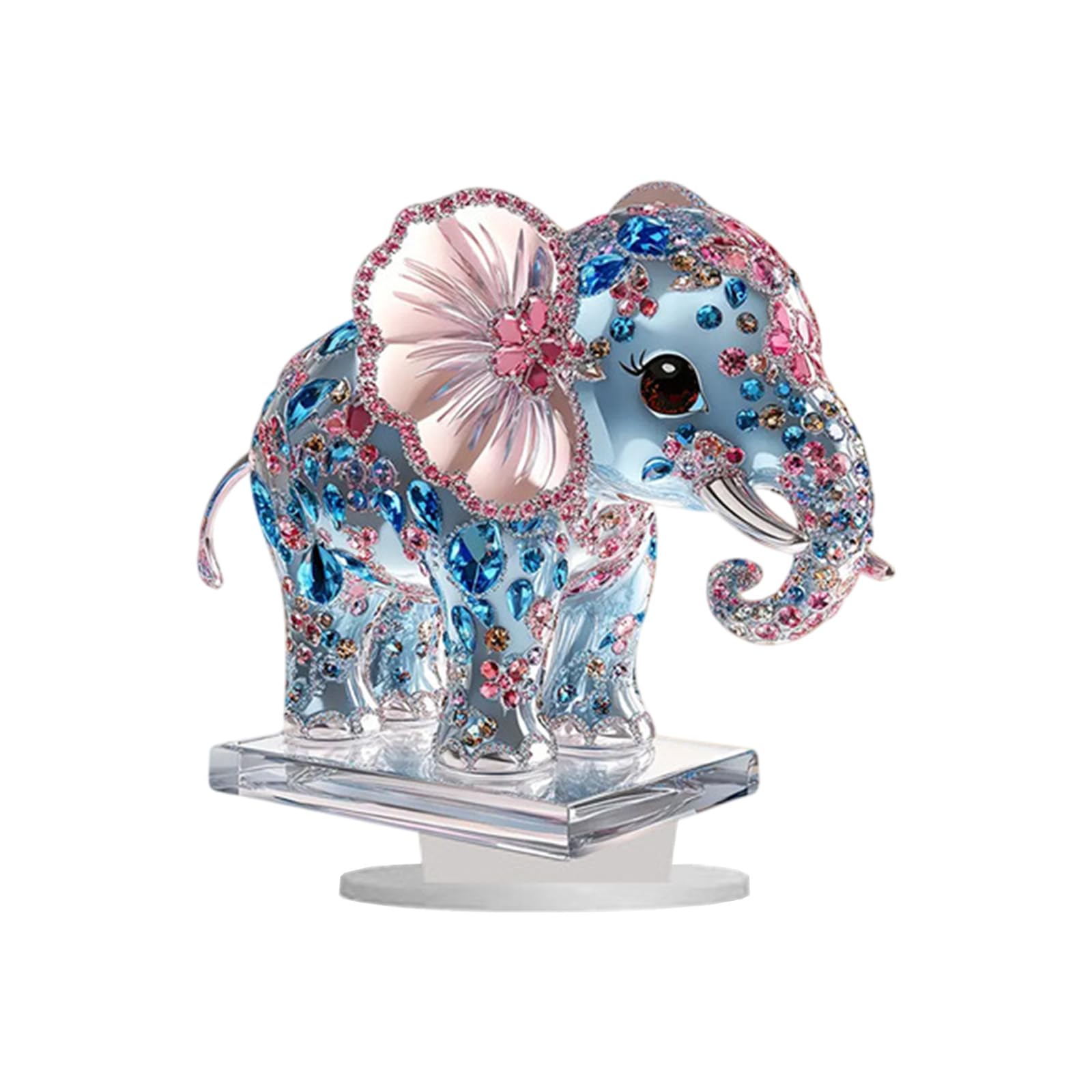 Elephant Statue 2D Acrylic Elephant Figure with Stand Colorful Animal Sculpture Decoration for Home, Office, Shelf -Brings Good Luck, Health,