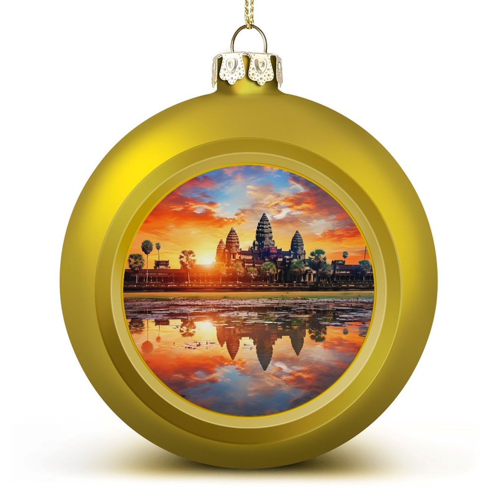 Colorful Sky Angkor Wat Landmarks Christmas Balls Ornaments Christmas Tree Hanging Ball Decor for Xmas Holiday Wedding Party 1PCS