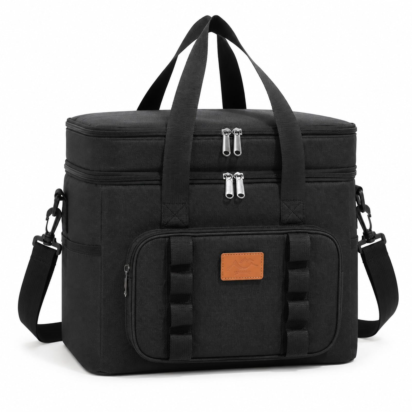GOOGO 23L 38-Can Insulated Cooler Bag, Foldable Picnic Lunch Bag with Leakproof Foil Lining, Waterproof Oxford Fabric, Multiple Pockets and Shoulder Strap, Cooler Bag for Beach, Family BBQ (Black)
