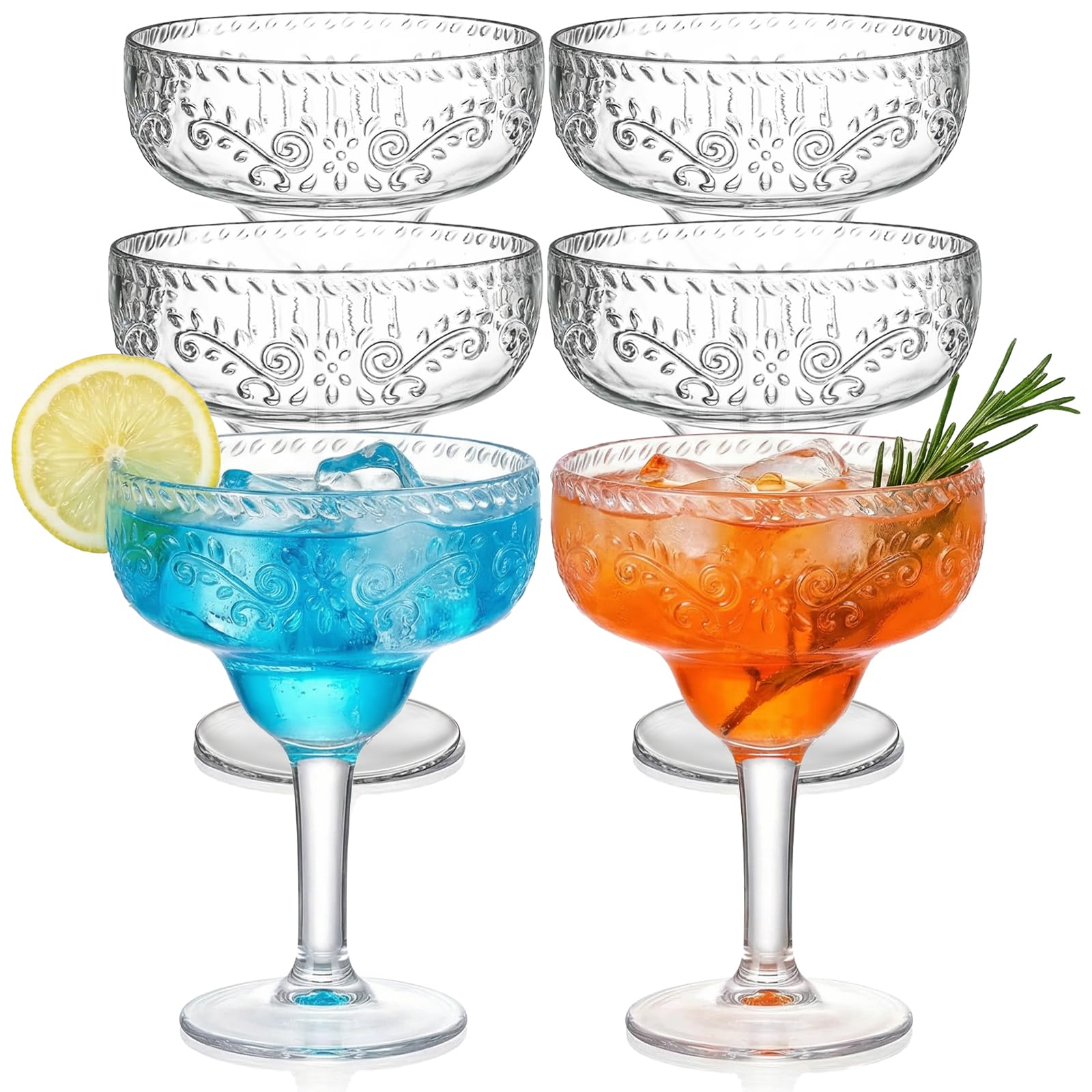 ZENFUN 6 Pack Acrylic Margarita Glasses, 480ml/17oz Stemmed Glasses, Unbreakable Clear Margarita Cups Reusable Shatterproof Drinking Glasses for Wine, Brandy, Cocktail, Great for Wedding, Party, Gift