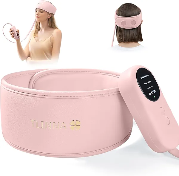 TLINNA Head Massager,Scalp Massager,Relief Headaches,Fatigue,Stress,Sleep aid,Hangover with Airbag Kneading,Constant Temperature Hot Compress for Head (Pink)
