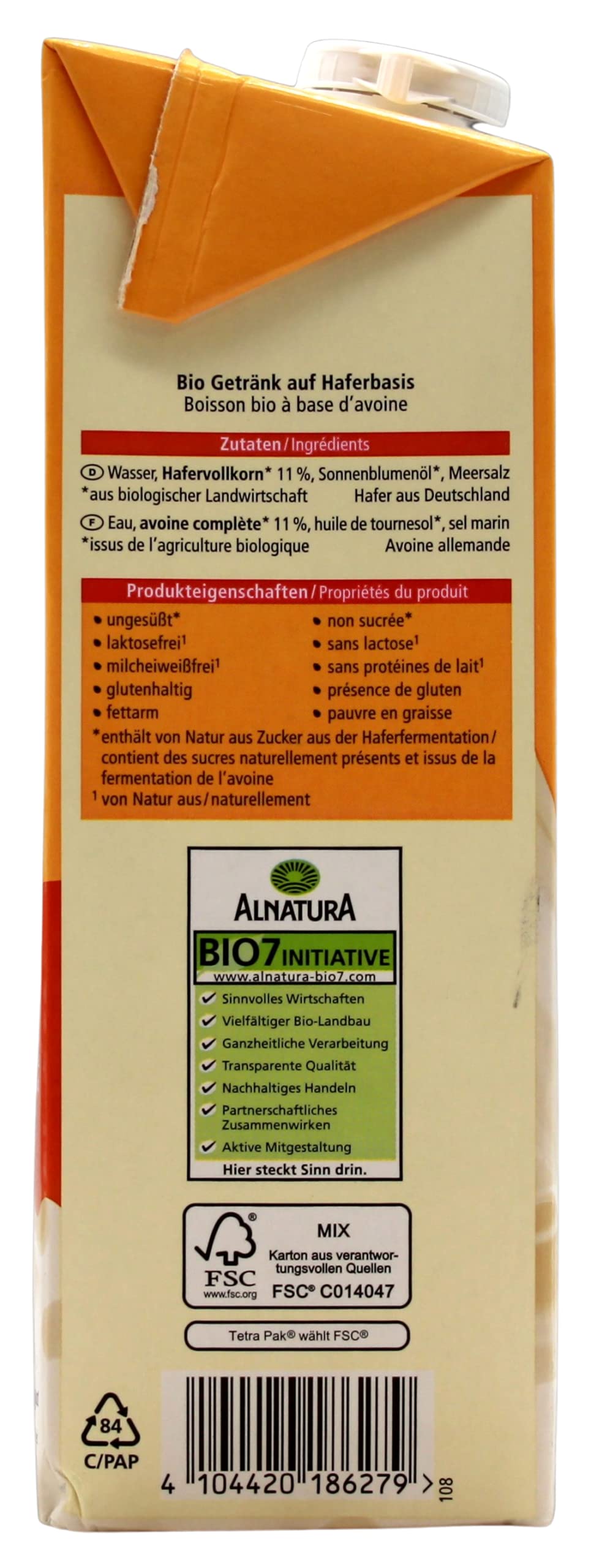 Alnatura Bio Hafer-Drink ungesüßt, 8er Pack (8 x 1 l)