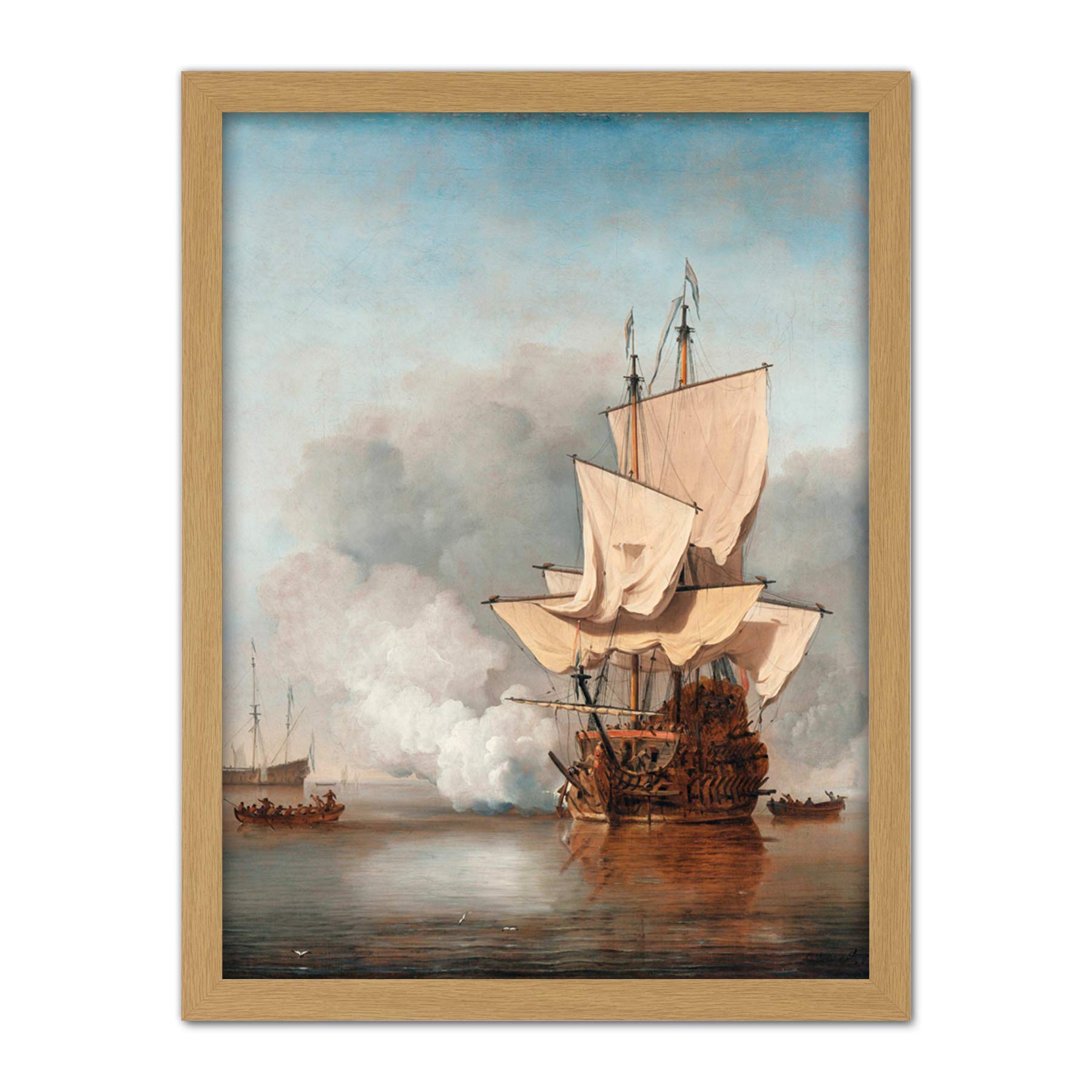 Artery8 The Cannon Shot Battle At Sea Illustration Artwork Framed Wall Art Print 18X24 Inch