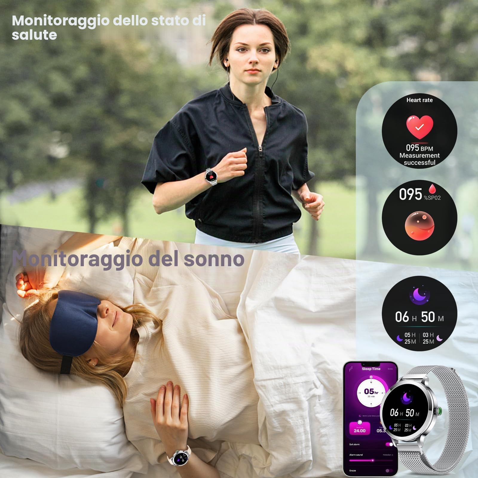 Efolen Smartwatch Donna Chiamate, 1.1" AMOLED Schermo Orologio Smartwatch con 110+ Sport, 24H Cardiofrequenzimetro/SpO2/Sonno, Orologi Sportivo IP68 Compatibile iOS Android Argenteo