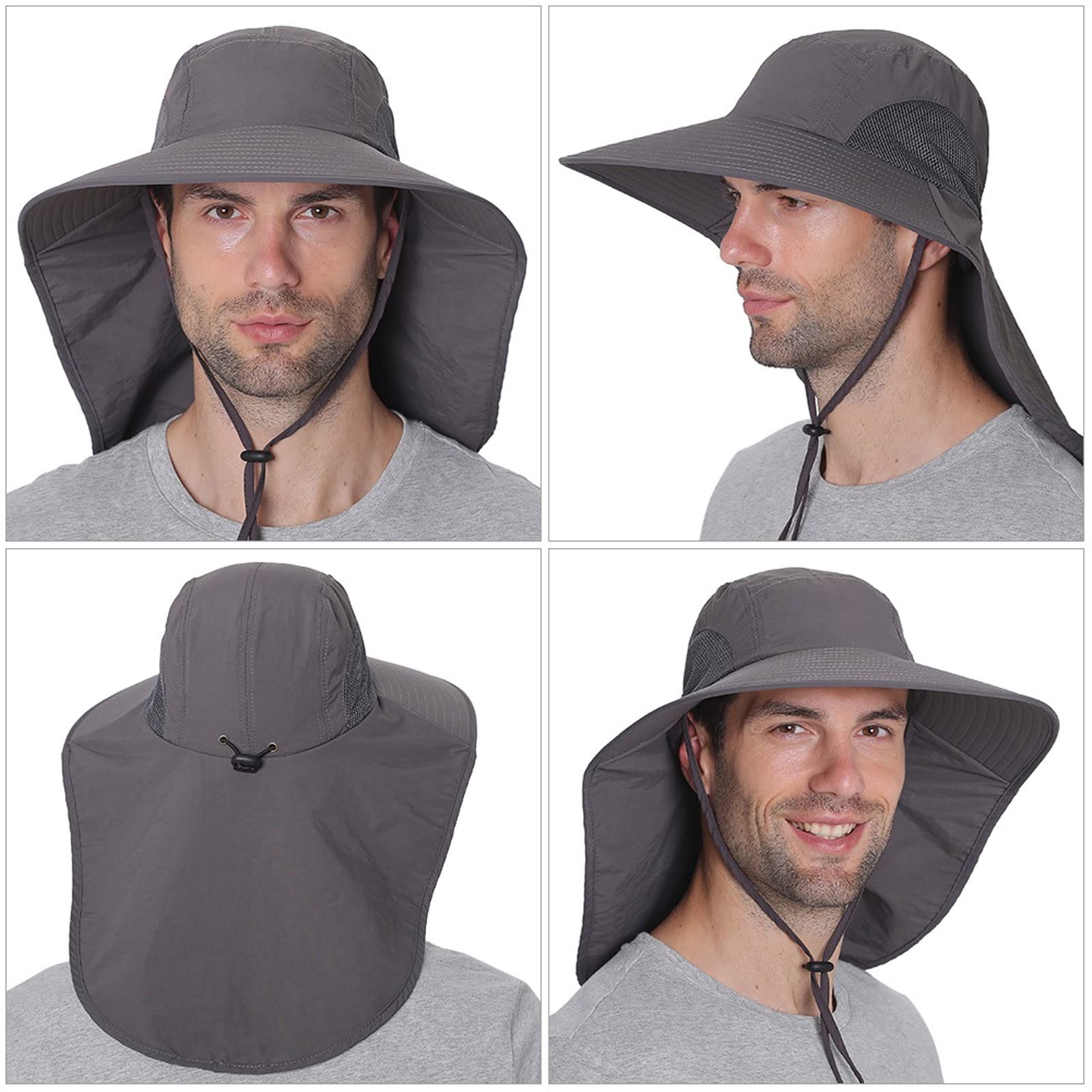 Cappelli da sole da uomo da pesca, protezione per il collo, protezione dal sole, tesa larga, con patta per il collo, per viaggi, campeggio, escursionismo, canottaggio