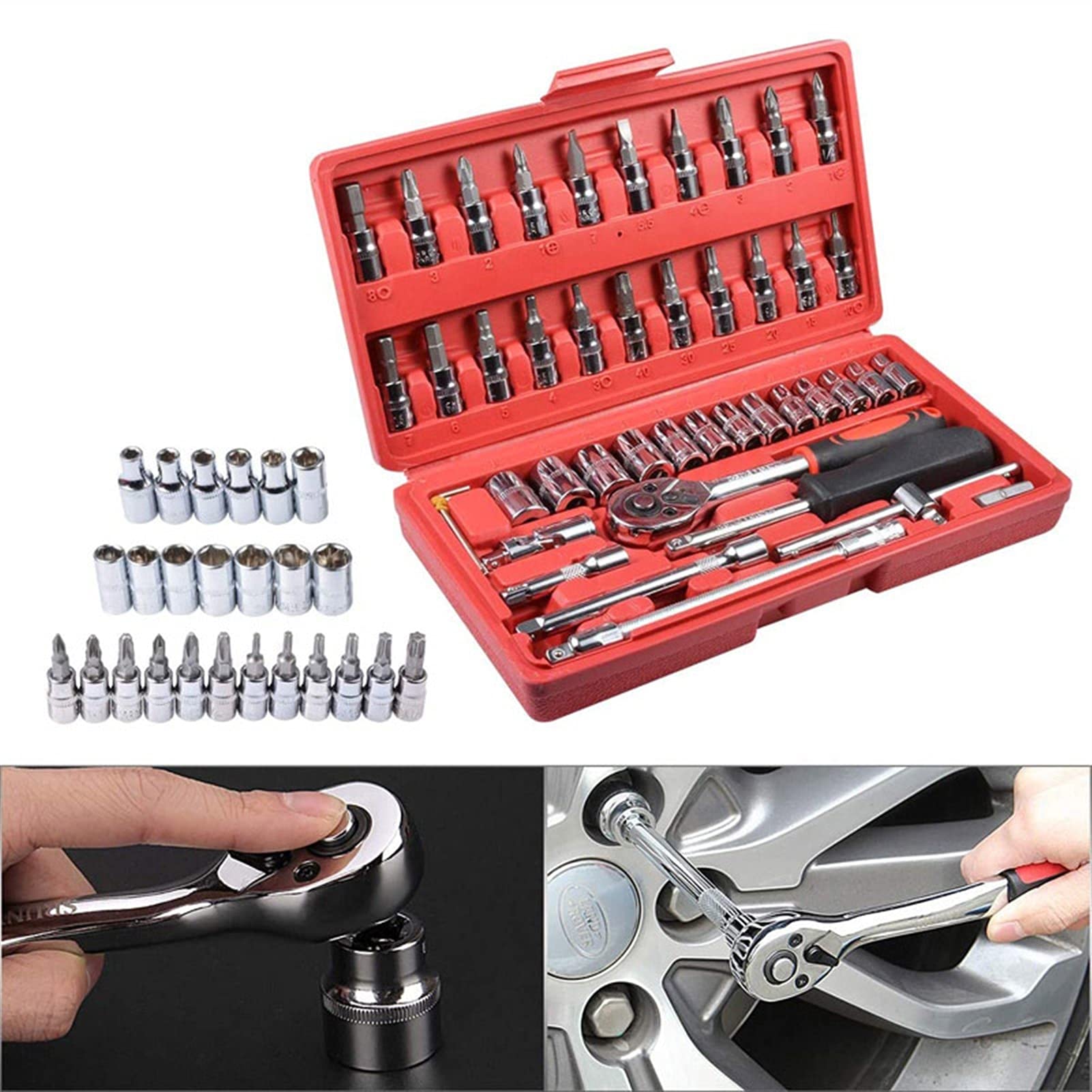 Set di Chiavi a Cricchetto, Set di Chiavi Combinate Testa Flessibile Chiave Combinata a Cricchetto Chiave Metrica Utensili a Mano Coppia di Attrezzi a Bussola Set di Chiavi per Riparazione Auto (Col
