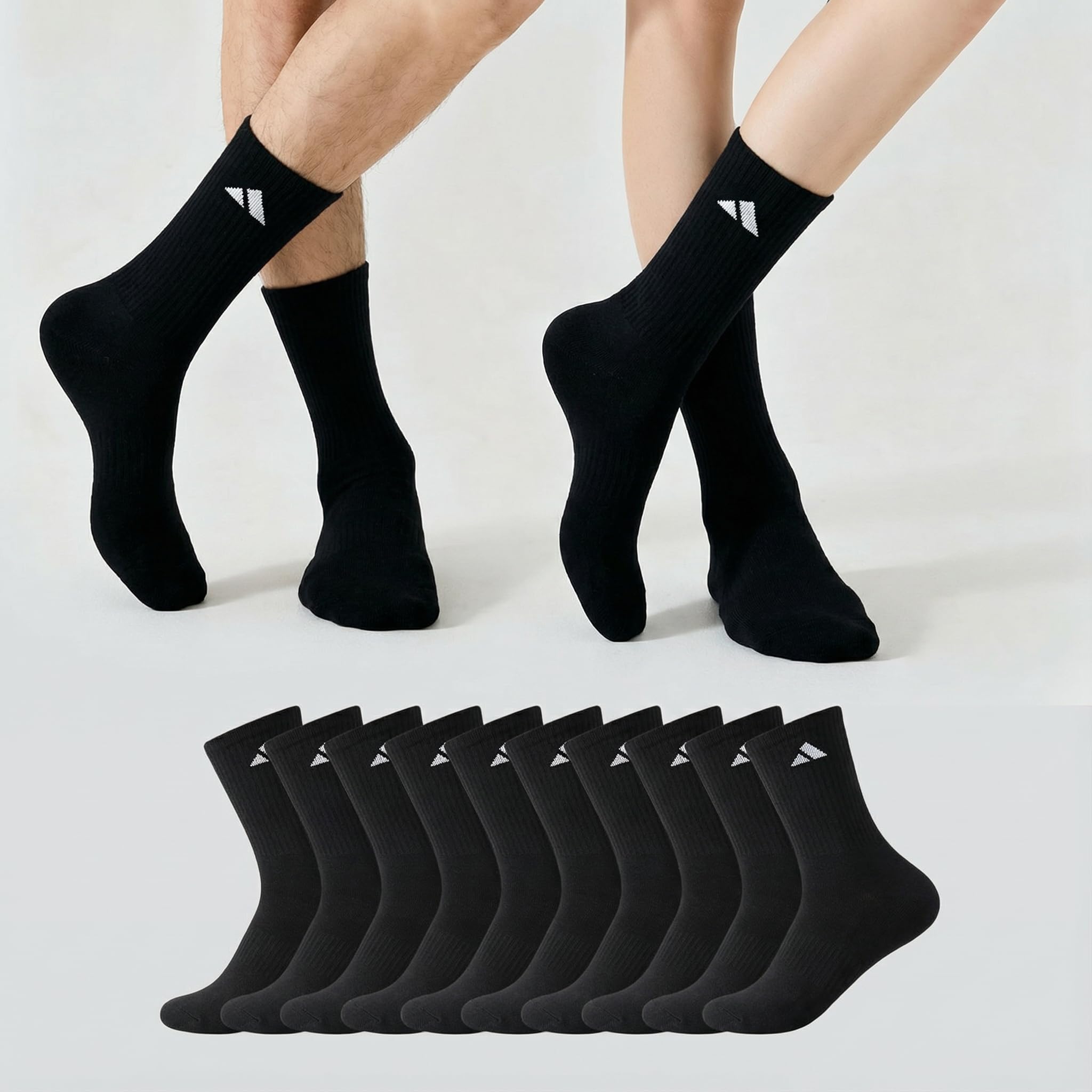 10 Pairs Mens Crew Work Cushion Socks Long Athletic Running Socks Workout Breathable Socks