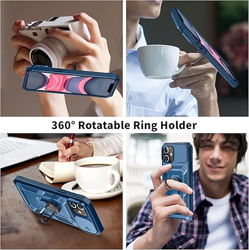 Miniatura 2 de Pompvla Funda para iPhone 11 no para 11Pro con 2 protectores de pantalla de vidrio templado, anillo magnético de rotación de 360 integrado y