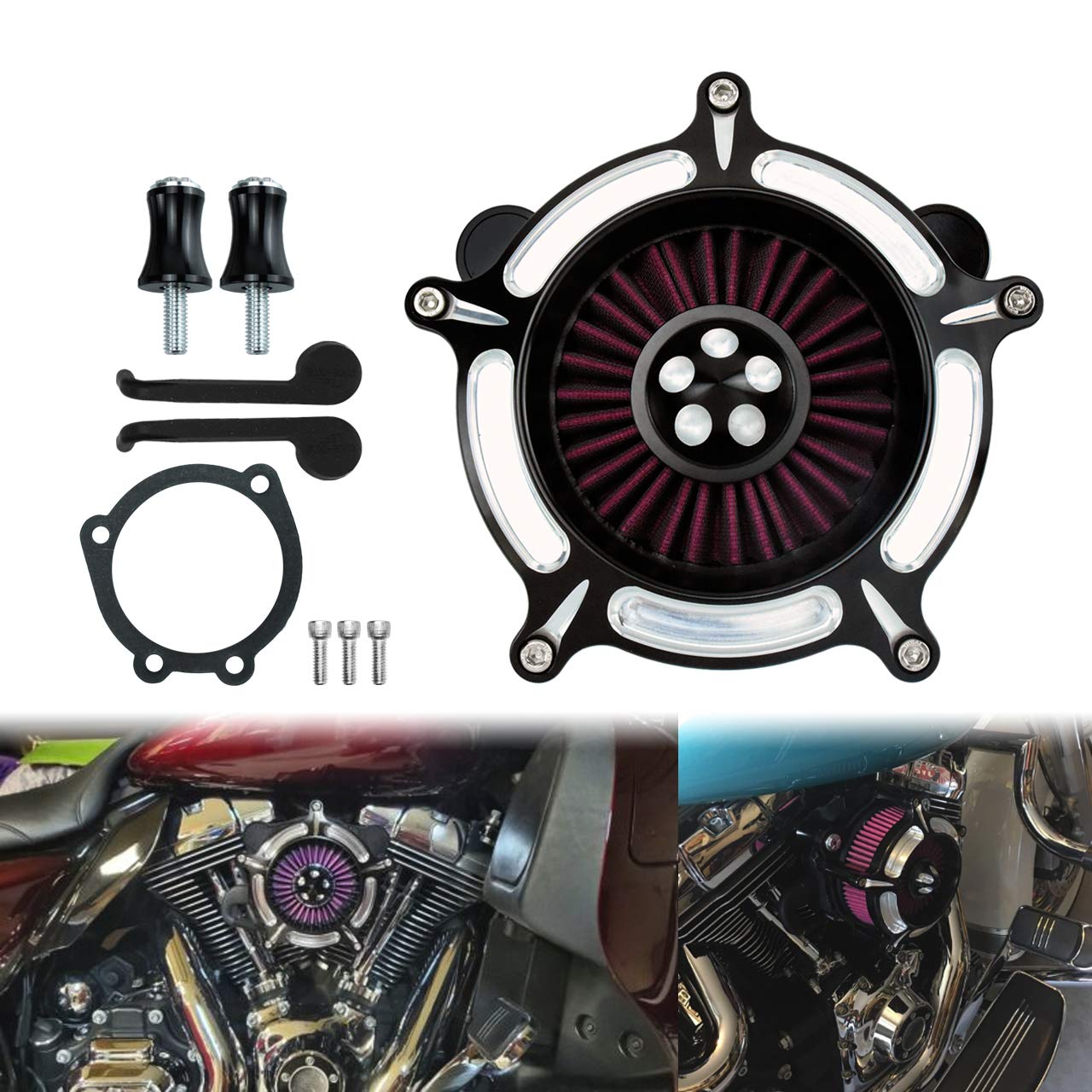 Motorcyle Air Cleaner Air Filter Intake Kit Fit For Harley Softail 2000-2015 Touring 2000-2007 Dyna/FXR 2000-2017 Red-image-1