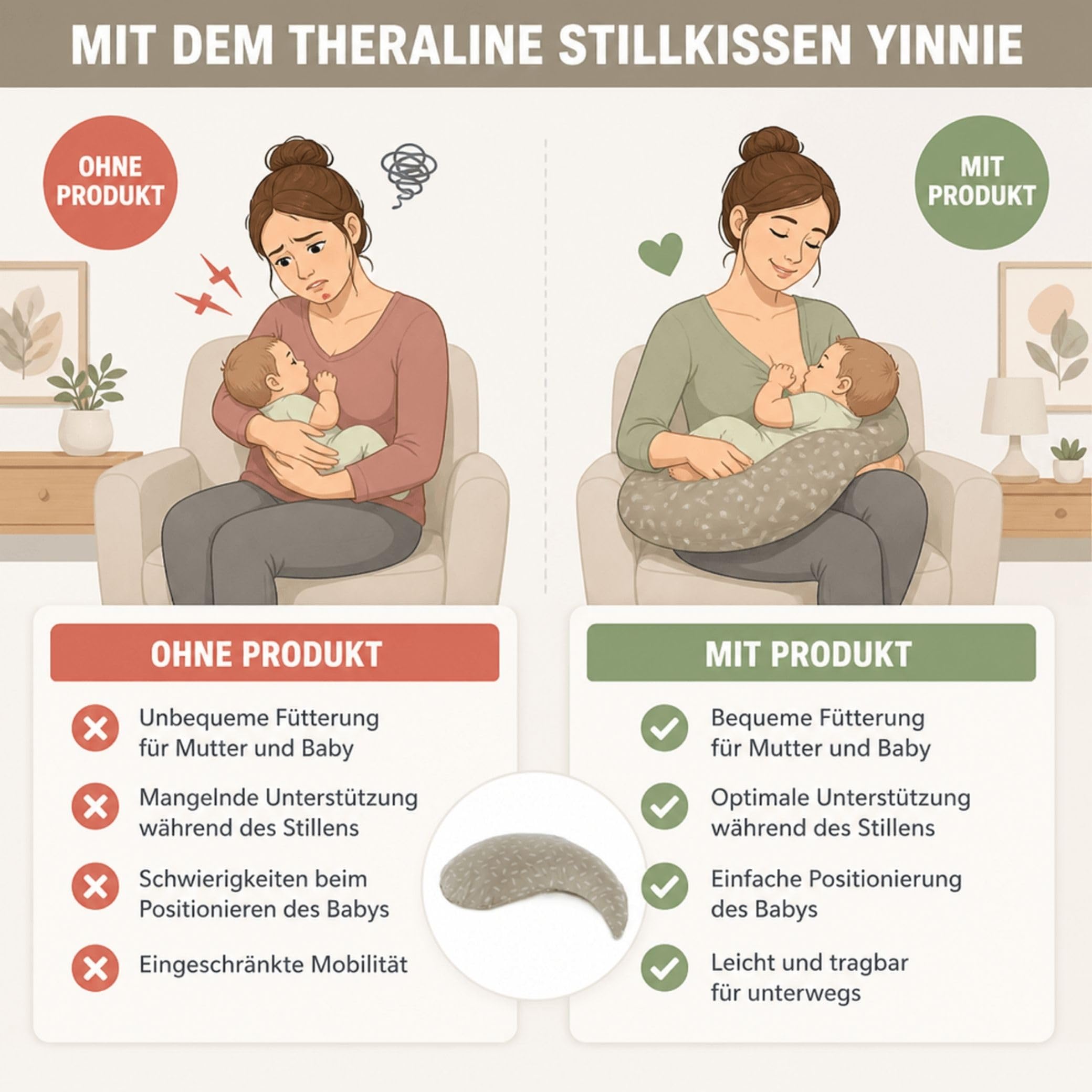 Set Theraline Stillkissen Yinnie & Spucktuch Blaubär | Schmuse- und Lesekissen 135 cm x 35 cm | Bauchstützkissen mit sandfeinen Perlen | Schmusekissen inkl. Außenbezug