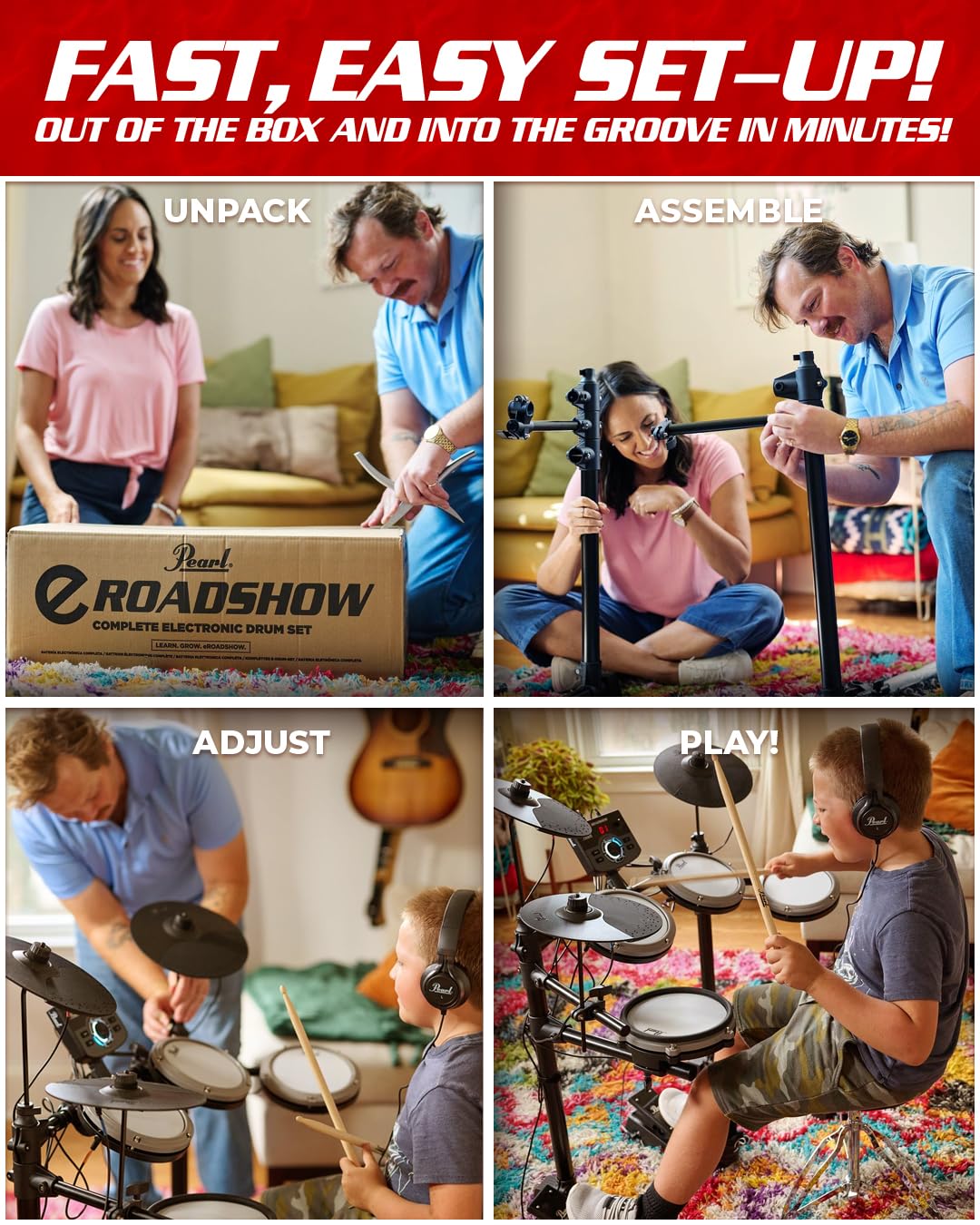 Pearl ERS1000 eRoadshow Set completo batteria elettronica con cuscinetti in rete silenziosi