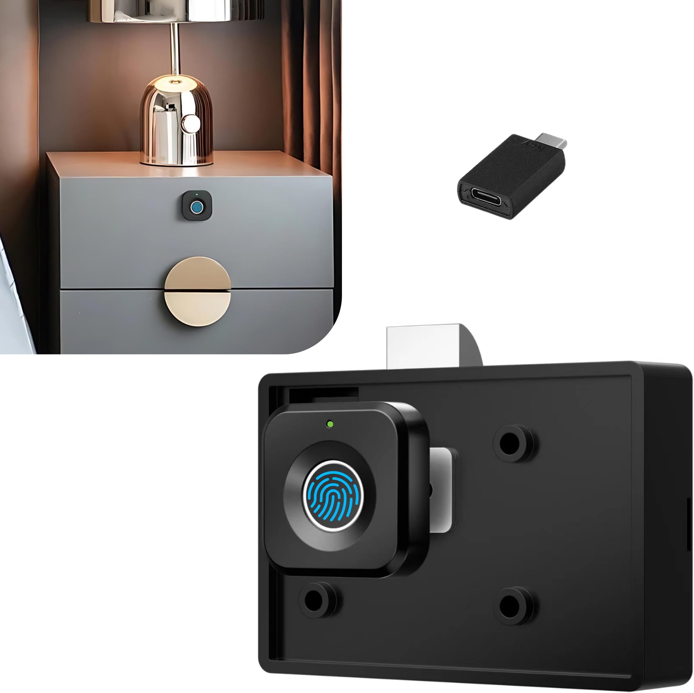 CB3 Fingerprint Cabinet Lock | Smart Biometric Keyless Drawer & Wardrobe Lock | Hidden File & Furniture Lock | Child Safety Electronic Lock | DIY for Wooden Cabinets & Office (Black)