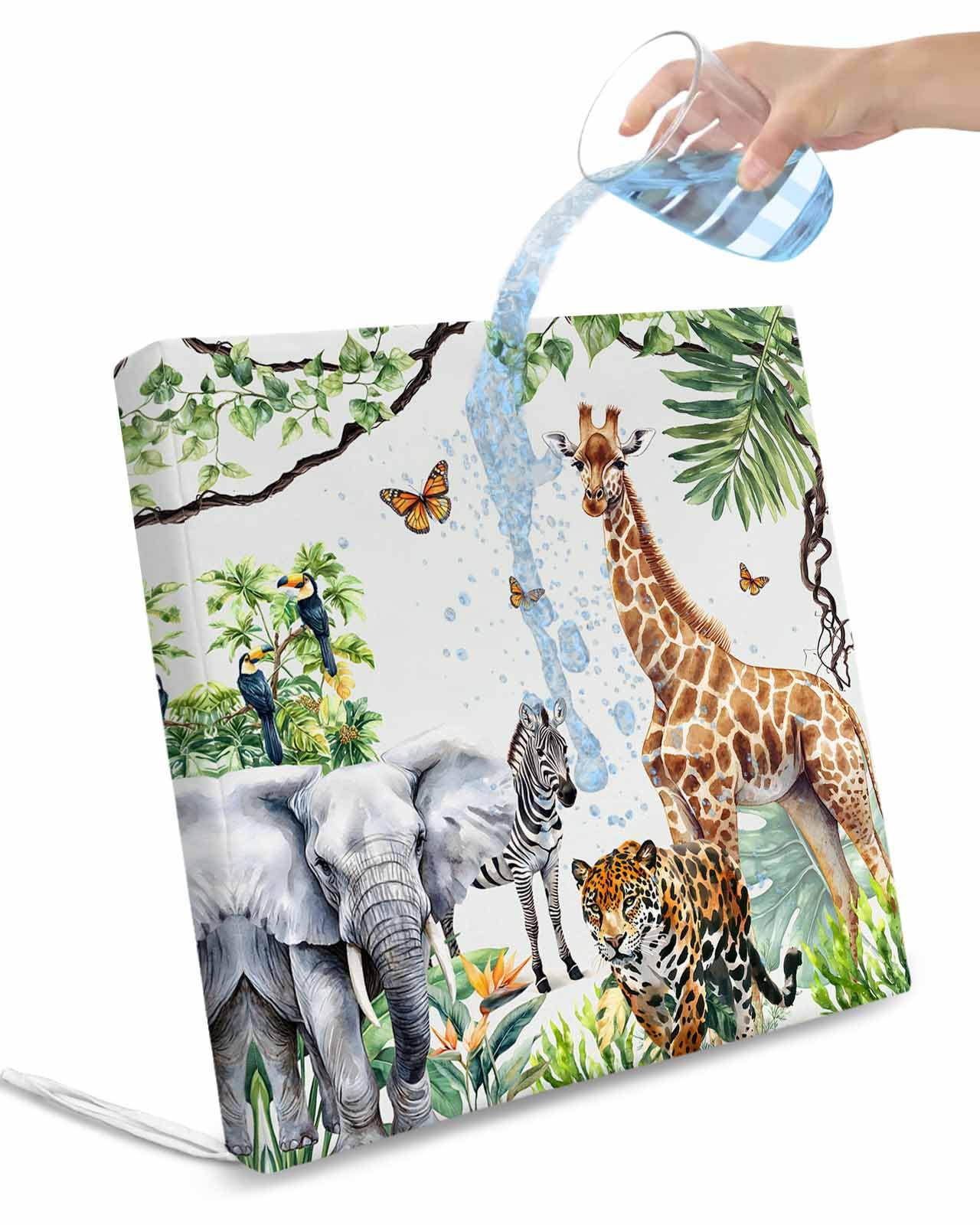 Hokiten Tropical Animals Outdoor Cushion Chair Cover Set of 2 - Waterproof Couch Seat Covers, Summer Palm Leaves Watercolor Patio Furniture Protector Cushions Slipcovers for Sofa/RV, 20