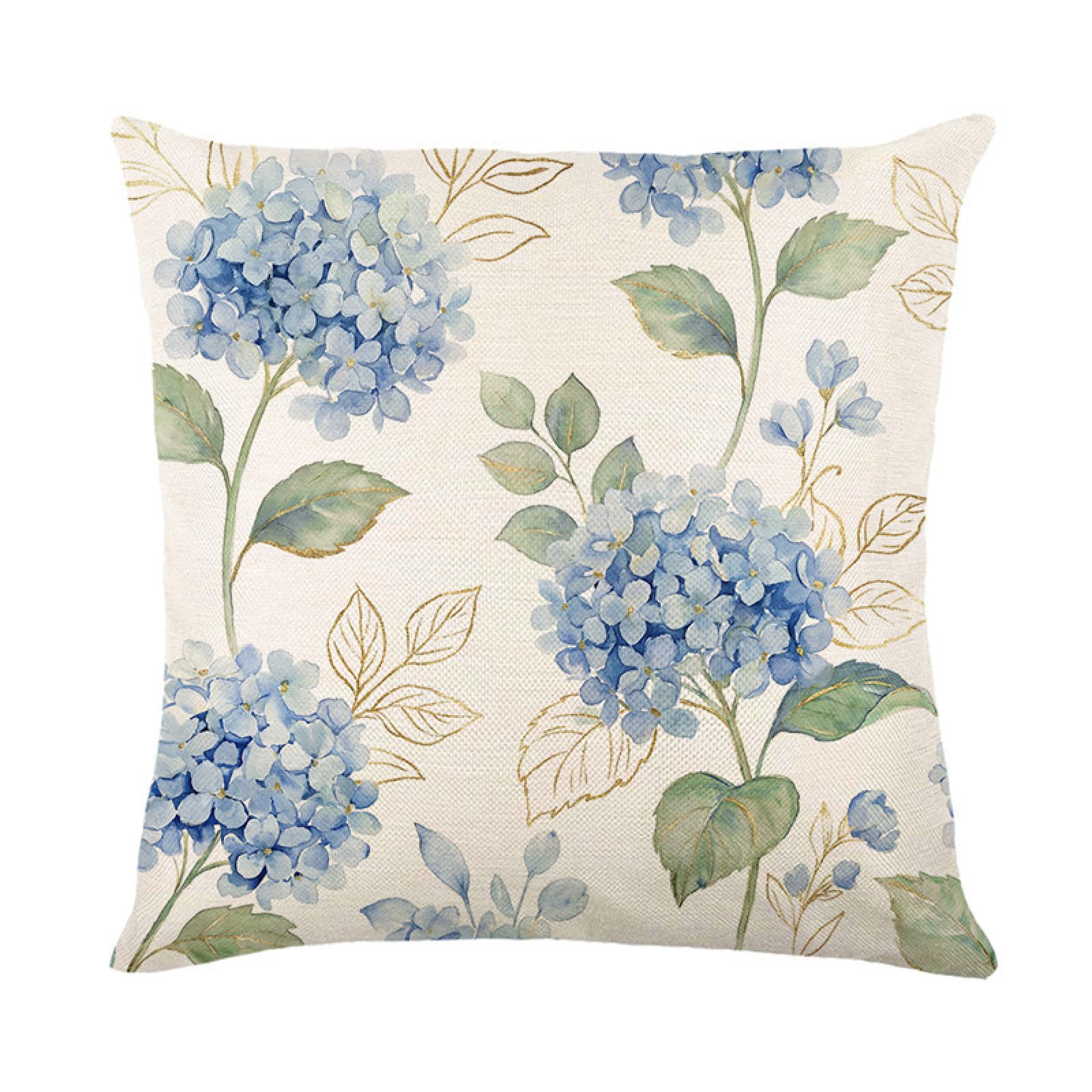 Cushion Covers 50cm x 50cm Blue Flower Leaves Decorative Pillows with Invisible Zipper Garden Cushions Square Linen Scatter Cushions Comfortable Breathable Pillow Cover