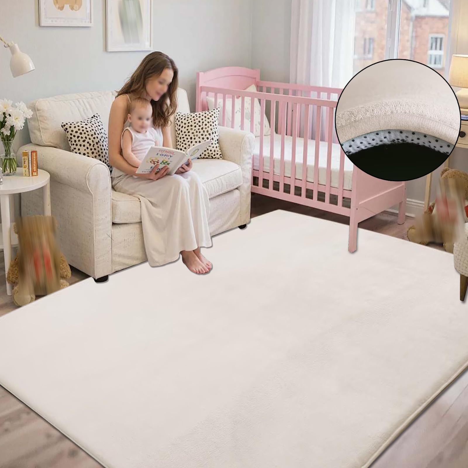 Krabbelmatte Baby 3cm Dicke Schaumstoff Spielmatte, 90 x 200 cm Teppich Kinderzimmer, Crème Teppich Kinder Spielmatte mit Rutschfester Unterseite, Teppich Baby für Kinder, Kinderteppich