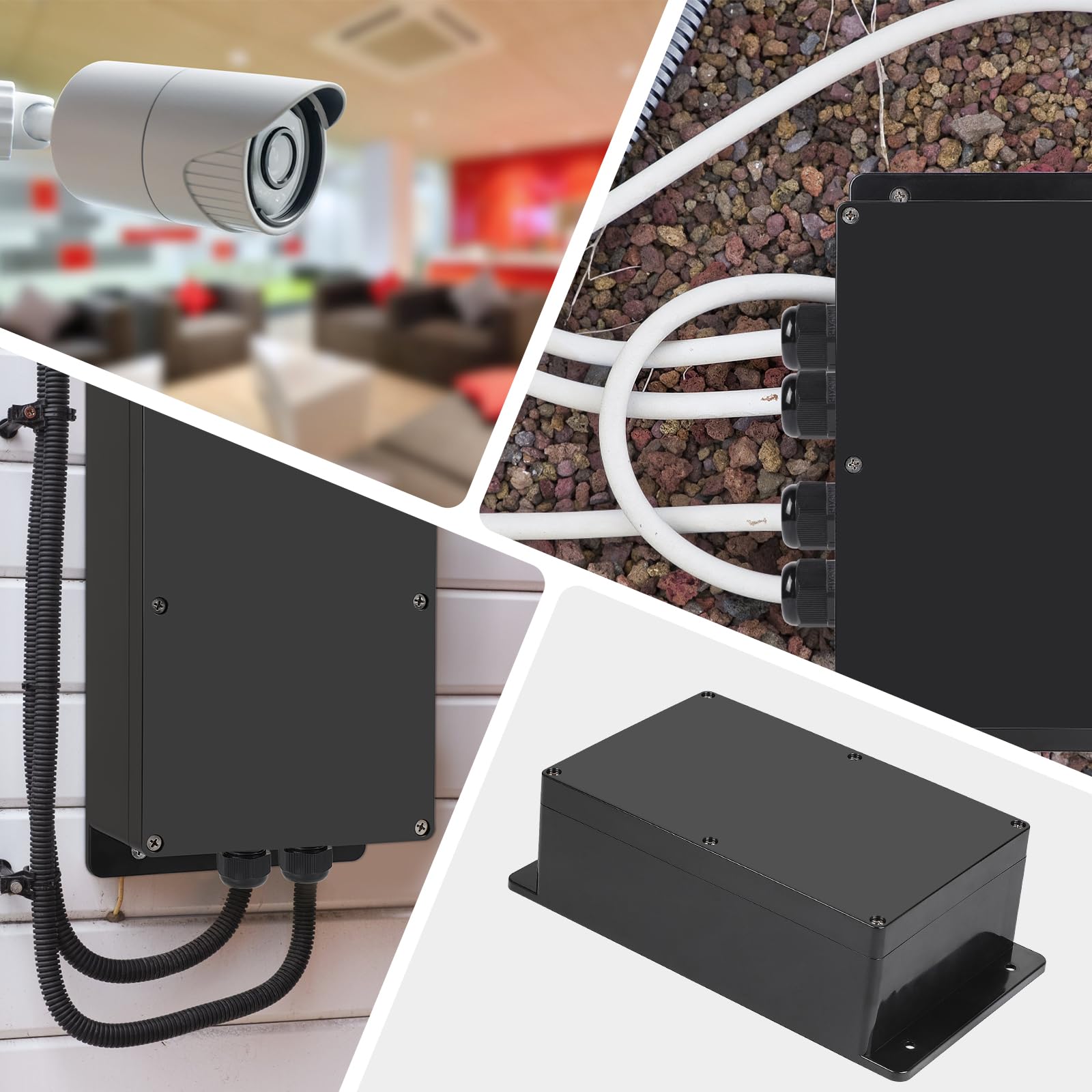 CPROSP Boîte de Dérivation Étanche Exterieur Noir, Boîte Carrée IP65, 230 x 150 x 85 mm, avec Passe Cable pour Ø6-12 mm avec Poignée de Retenue, avec Foret Métallique et Passe-Câbles
