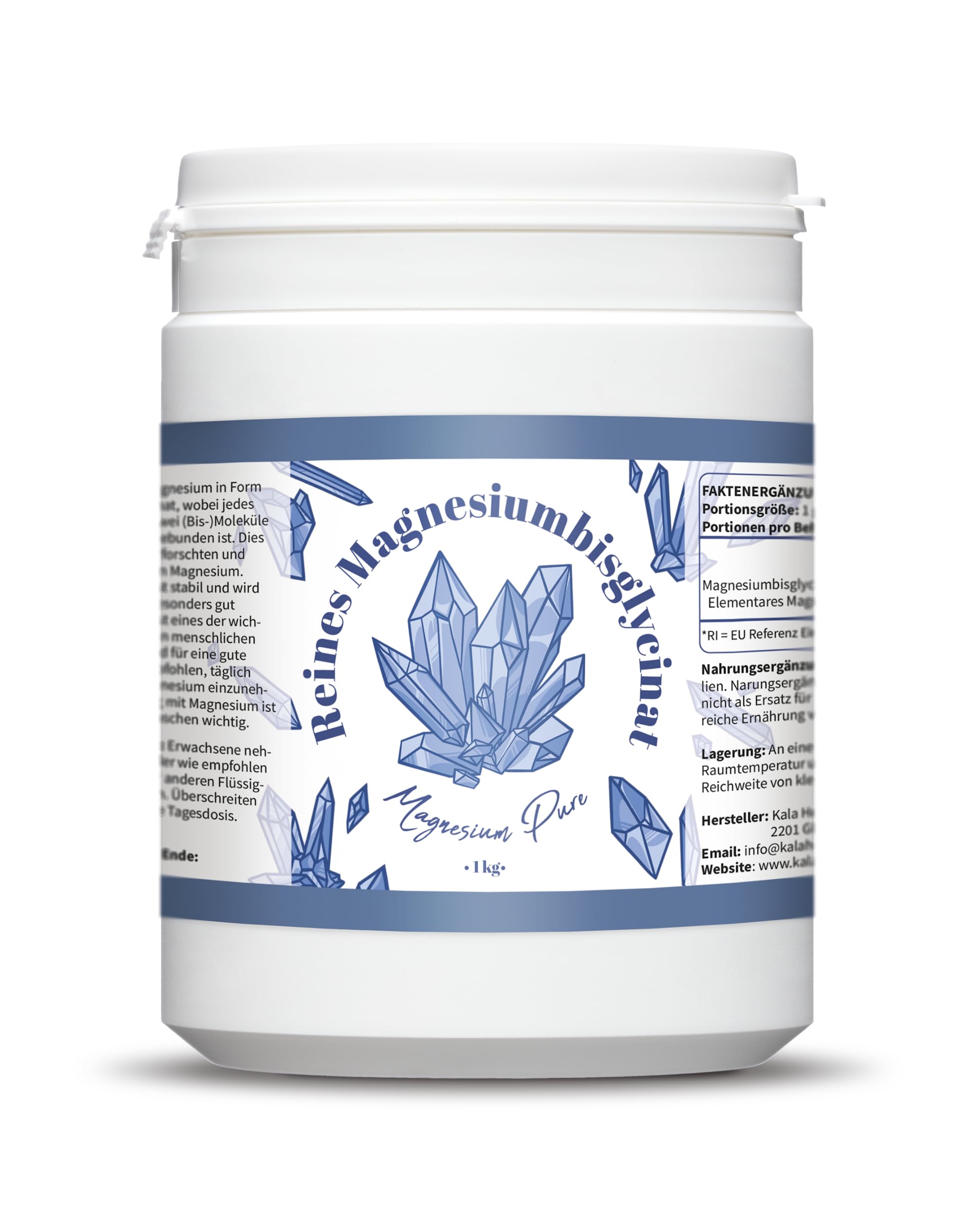 Pure Magnesium Bisglycinat Pulver - Magnesiumbisglycinat 200mg Elementares Magnesium pro gramm - Ohne Magnesiumstearat