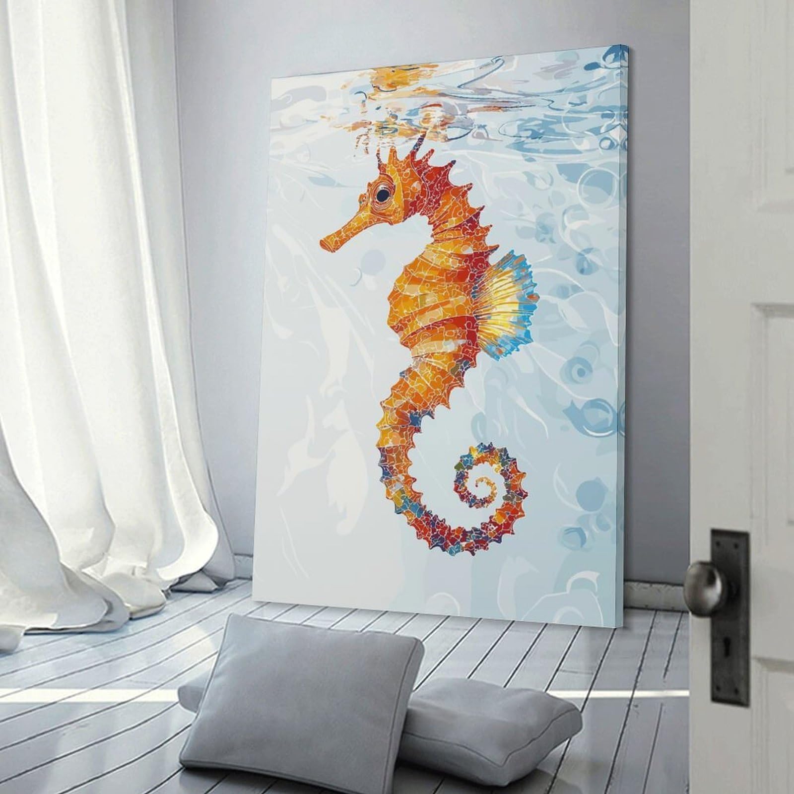 Junmoney Home Decor Wall Art Colorful Seahorse in Water, 24x36inch(60x90cm), for New Homes, Bedrooms Or Workspaces, Decorative Present for New Homes