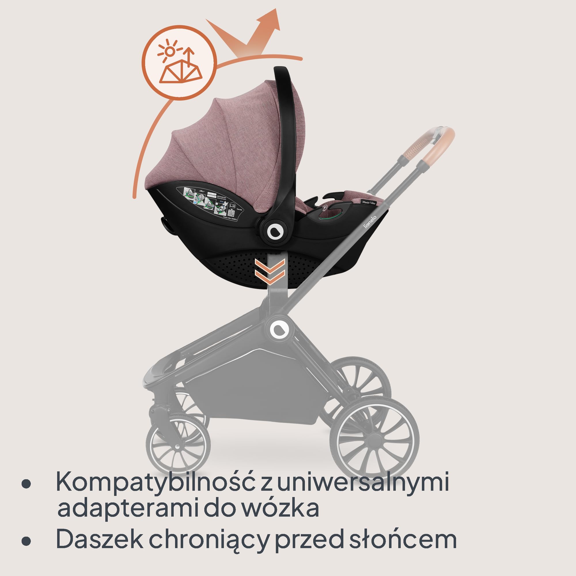LIONELO Moxie i-Size fotelik dziecięcy 40-87 cm, fotelik dziecięcy grupa 0+, do kierunku wstecznego, zagłówek regulowany, osłona boczna, i-Size R129