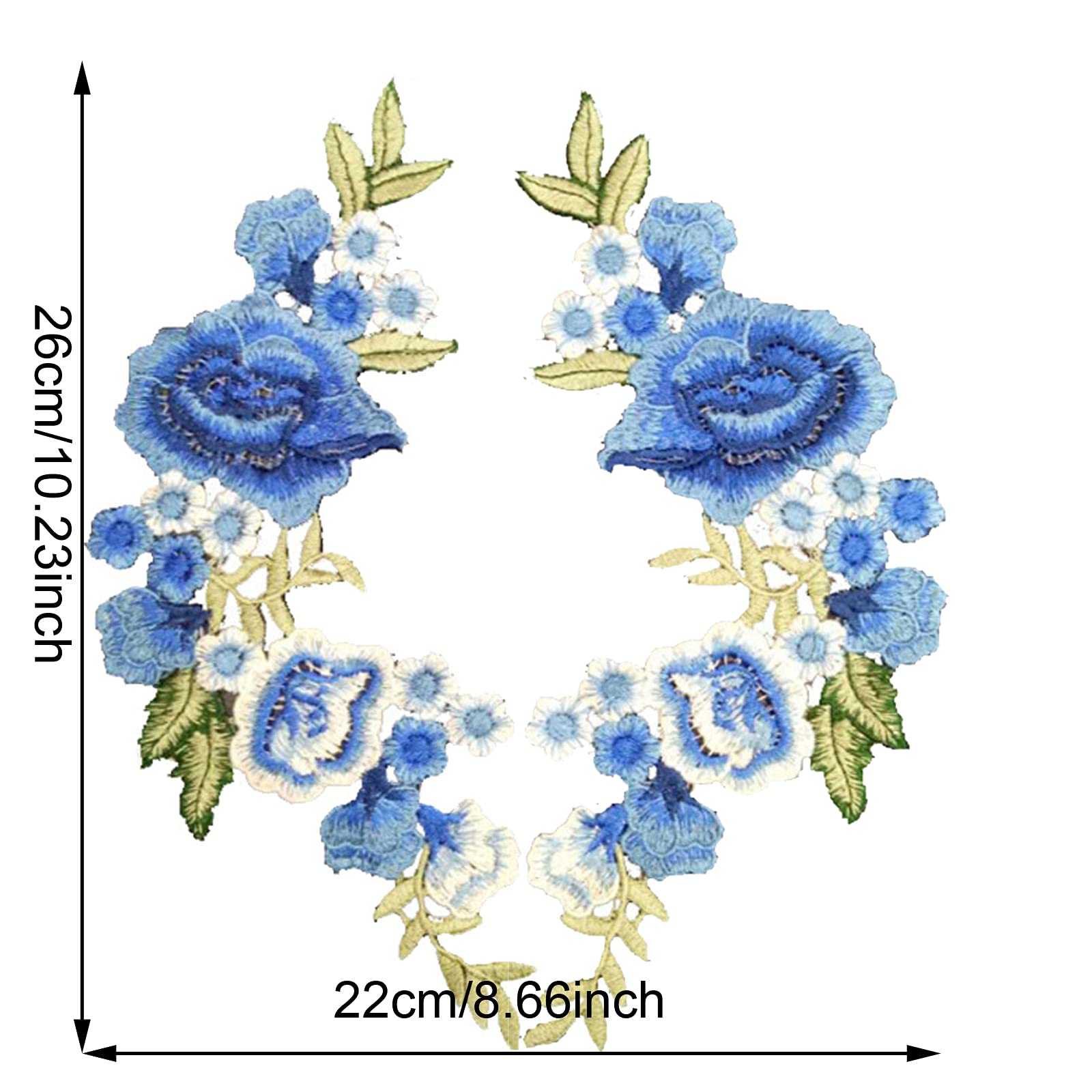 Light Blue Flower Embroidery Appliques - 1 Pair Sew-On Patches For DIY Clothing & Crafts - View #9