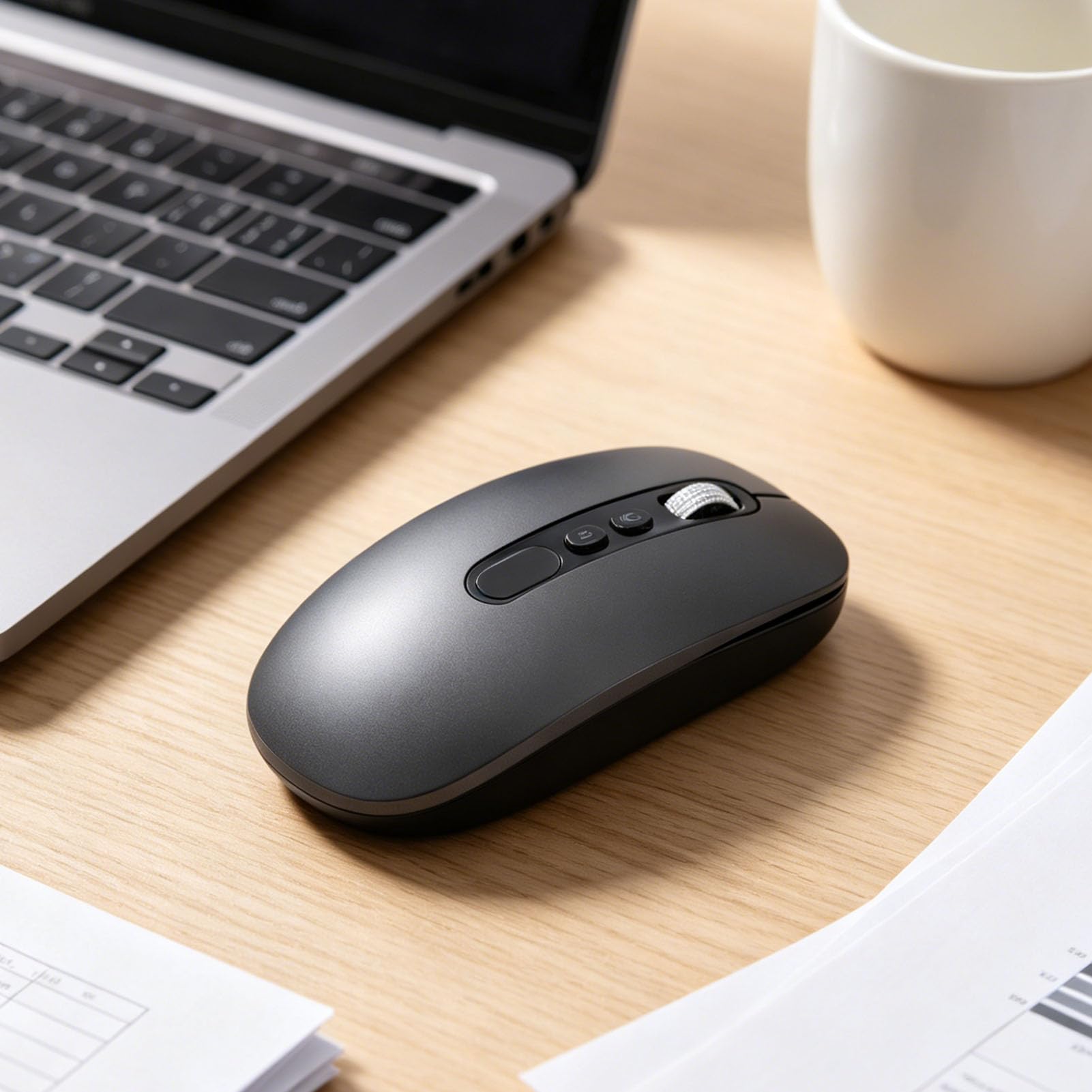 Sxhlseller AI Voice Mouse, 120 Sprachen Echtzeitübersetzer mit Spracheingabe 400 Wörter Pro Minute für Laptop Desktop Tablet, Kabelgebundenes Bluetooth 2,4 G (Black)