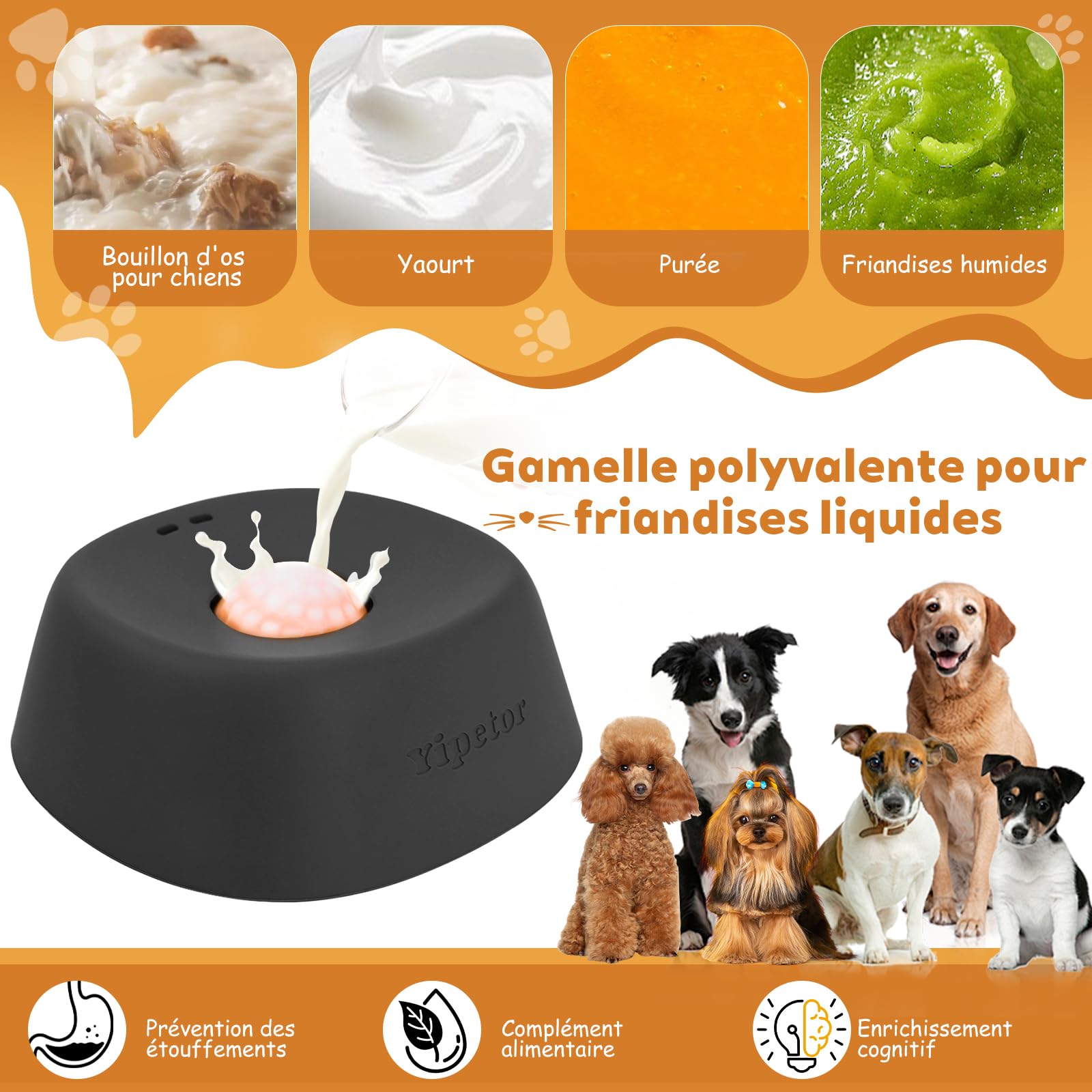 Yipetor Bol de Léchage Chien pour Friandises Liquides, Gamelle Anti Glouton Chien pour Bouillon d'os pour Chien, 3/4 Tasse de Yaourt, Jouet à Lécher pour Chien de Petite, Moyenne et Grande Race