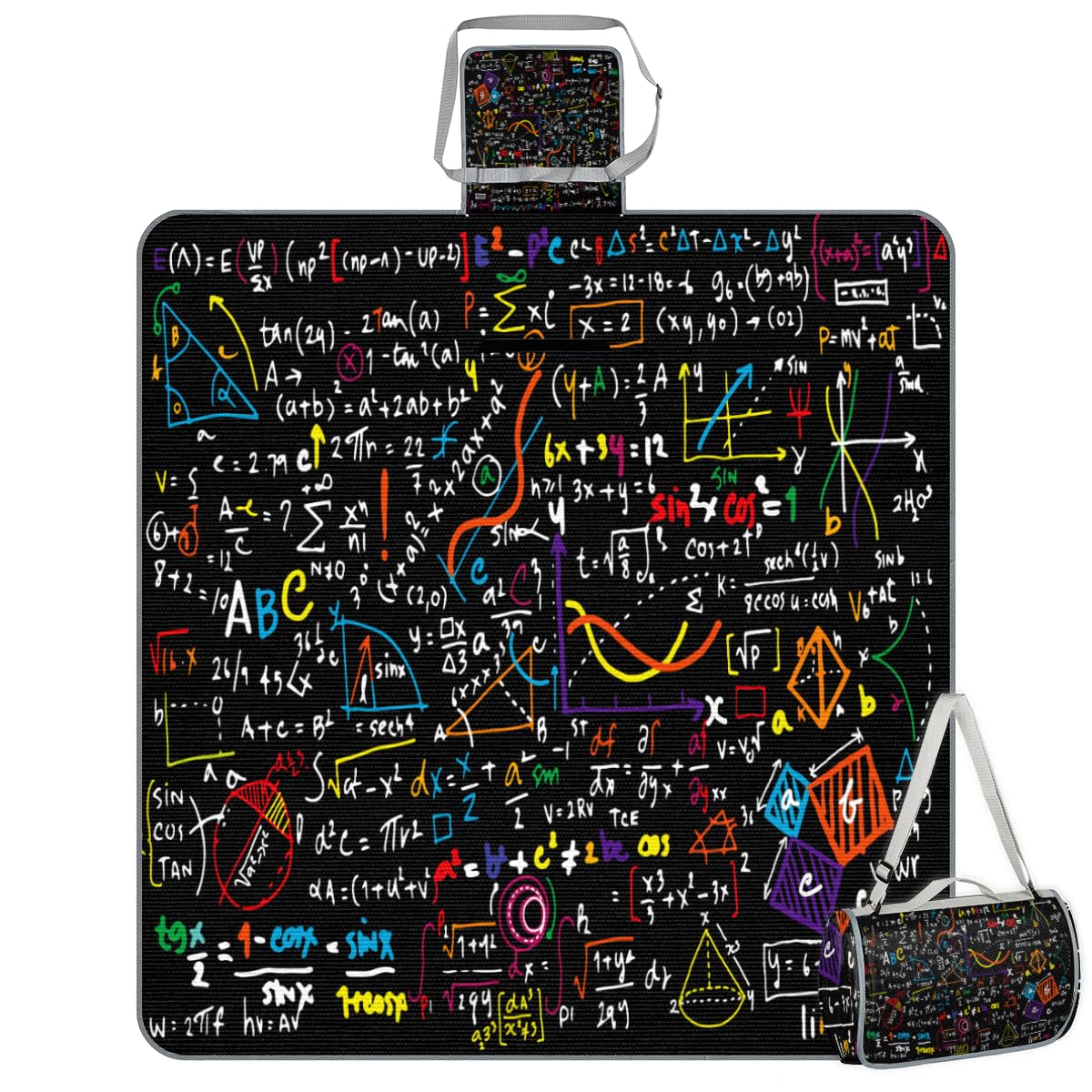 Shimoshe Picnic Blankets 57”x 59”, Colorful Educational Math Geometric Formulas Waterproof Sandproof Picnic Mat Lightweight Foldable Beach Blanket for Camping Park Grass Beach Outdoor Blanket