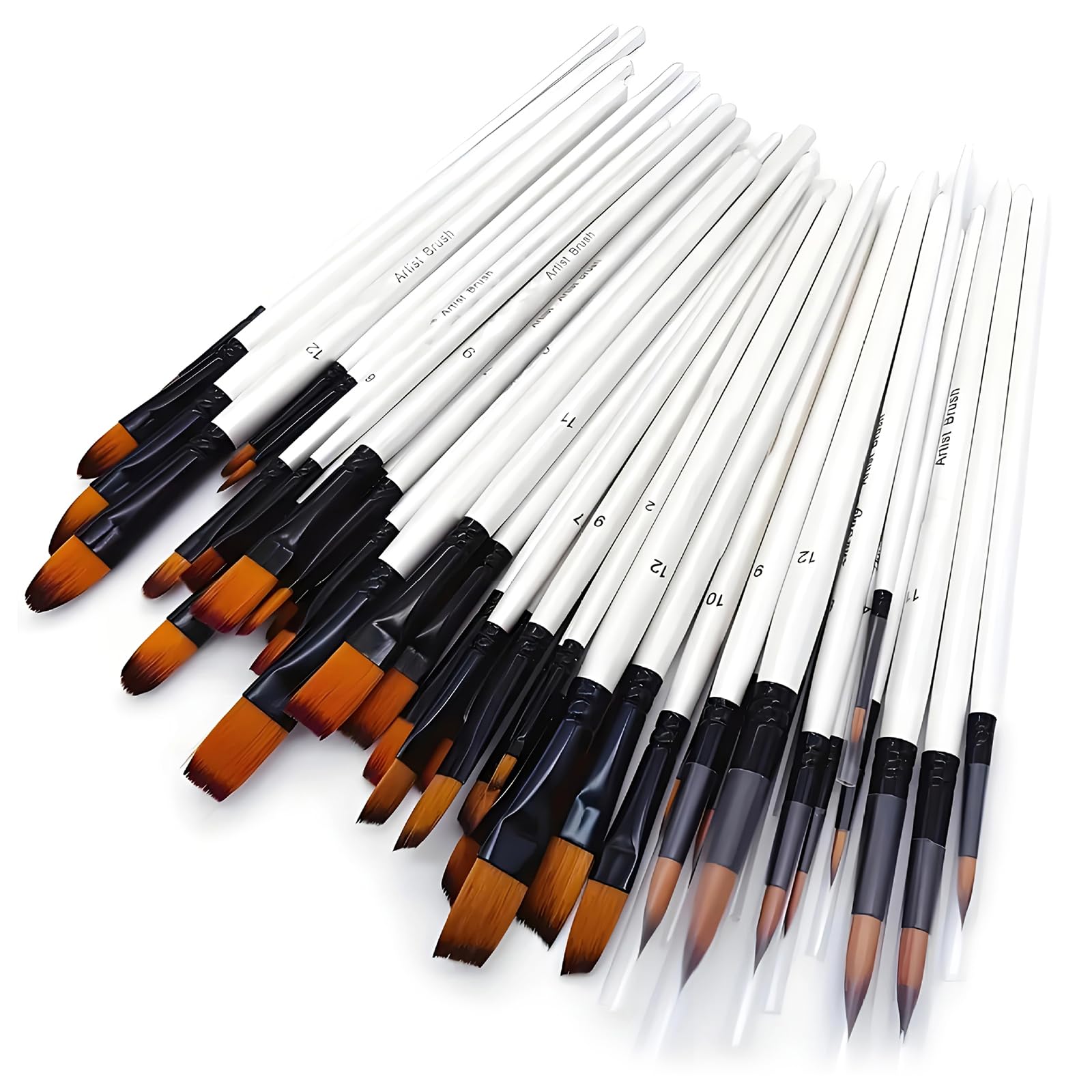 48Pcs Wooden Handle Artist Paintbrush Nylon Bristles Paint Brush for Hobbyists Oil Watercolor Acrylic Gouache Painting Painting Brush Set for Artists