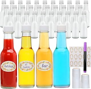 5oz Hot Sauce Bottles, Small Bottles with Lids, Woozy Bottle, Reusable Mini Sauce Containers for Chili Oil, Vinegar, Gift Favors, The set includ lables,pen,leak-proof caps 35 Pack