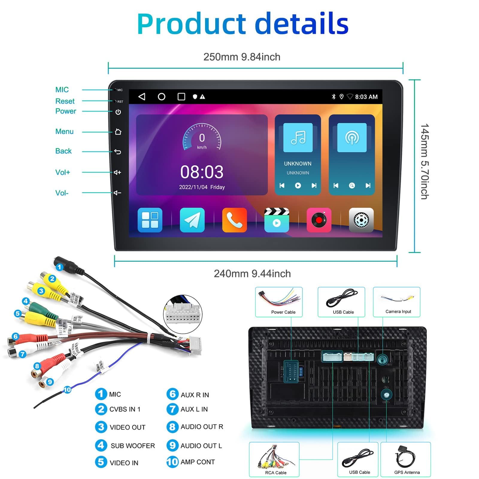4G 64G CAMECHO Android 13 autoradio met navigatie voor Suzuki Swift 2003-2010, 8Core|10 inch Dubbel Din Car Radio Touch Display met Carplay Android Auto Bluetooth FM/RDS Mirror Link DSP
