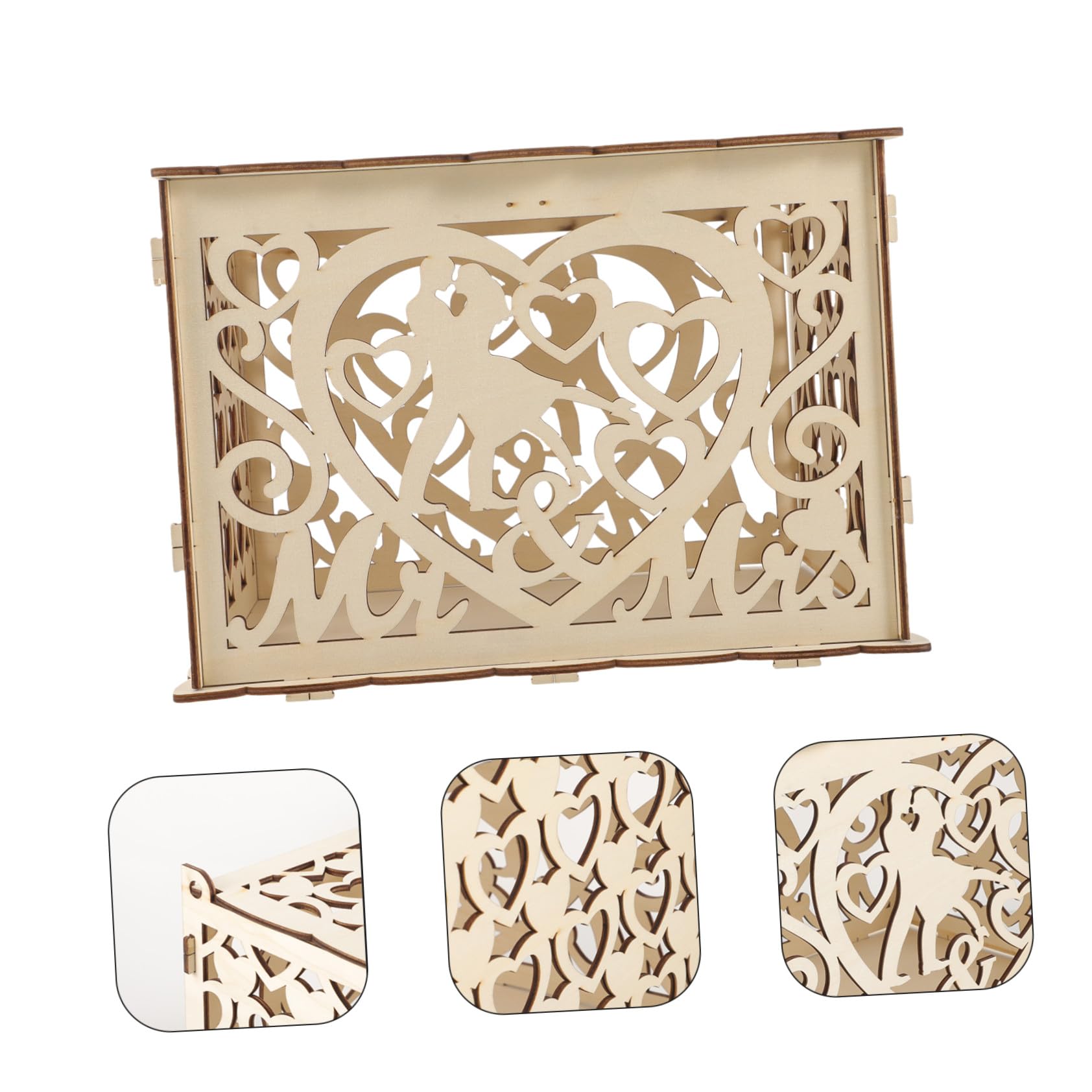 VICASKY 2 Stück Rustikale Holz Kartenbox Hochzeit mit Filigranem Herzschnitt Dekorative und Umschlagbox Multifunktionale Aufbewahrung für Geldgeschenke Karten und Kleine Erinnerungen