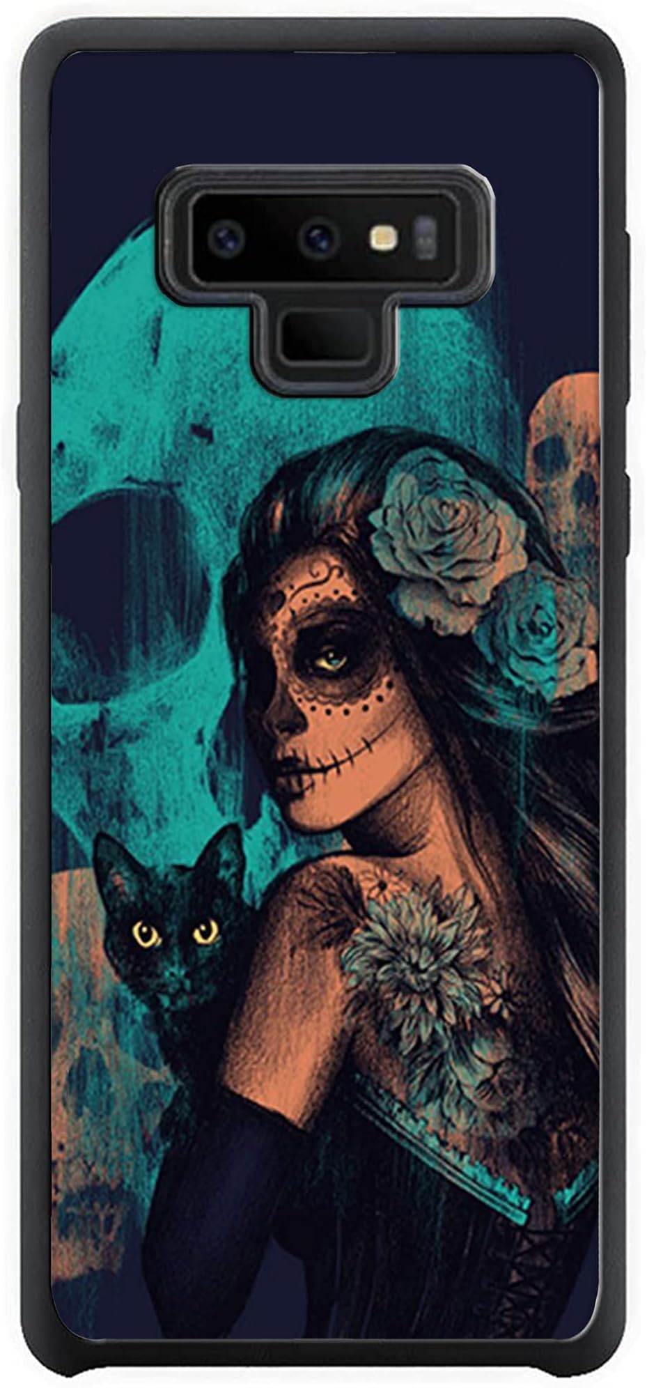 VUTTOO for Samsung Galaxy Note 9 Case - Day of The Dead Women Black Cat and Skull Pattern Phone case - TPU Shock Absorption Protection Phone Cover Case