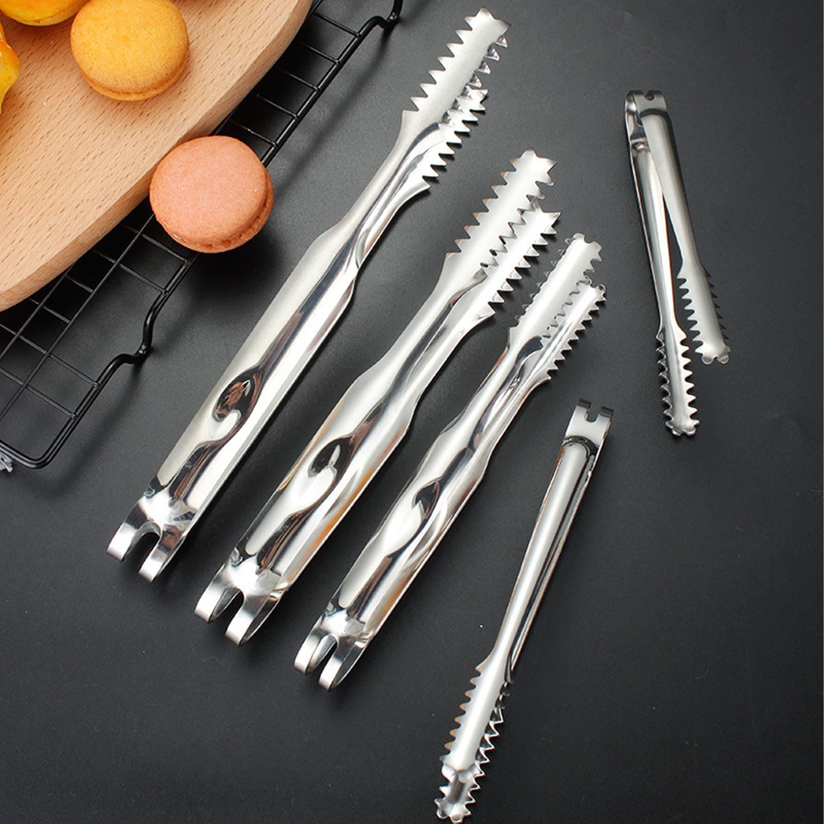 10 pezzi di pinze per ghiaccio in acciaio inox, pinze per alimenti da, bar, griglia e barbecue, pinze multifunzione resistenti alla ruggine con presa salda, pinze in metallo (19,4 cm)
