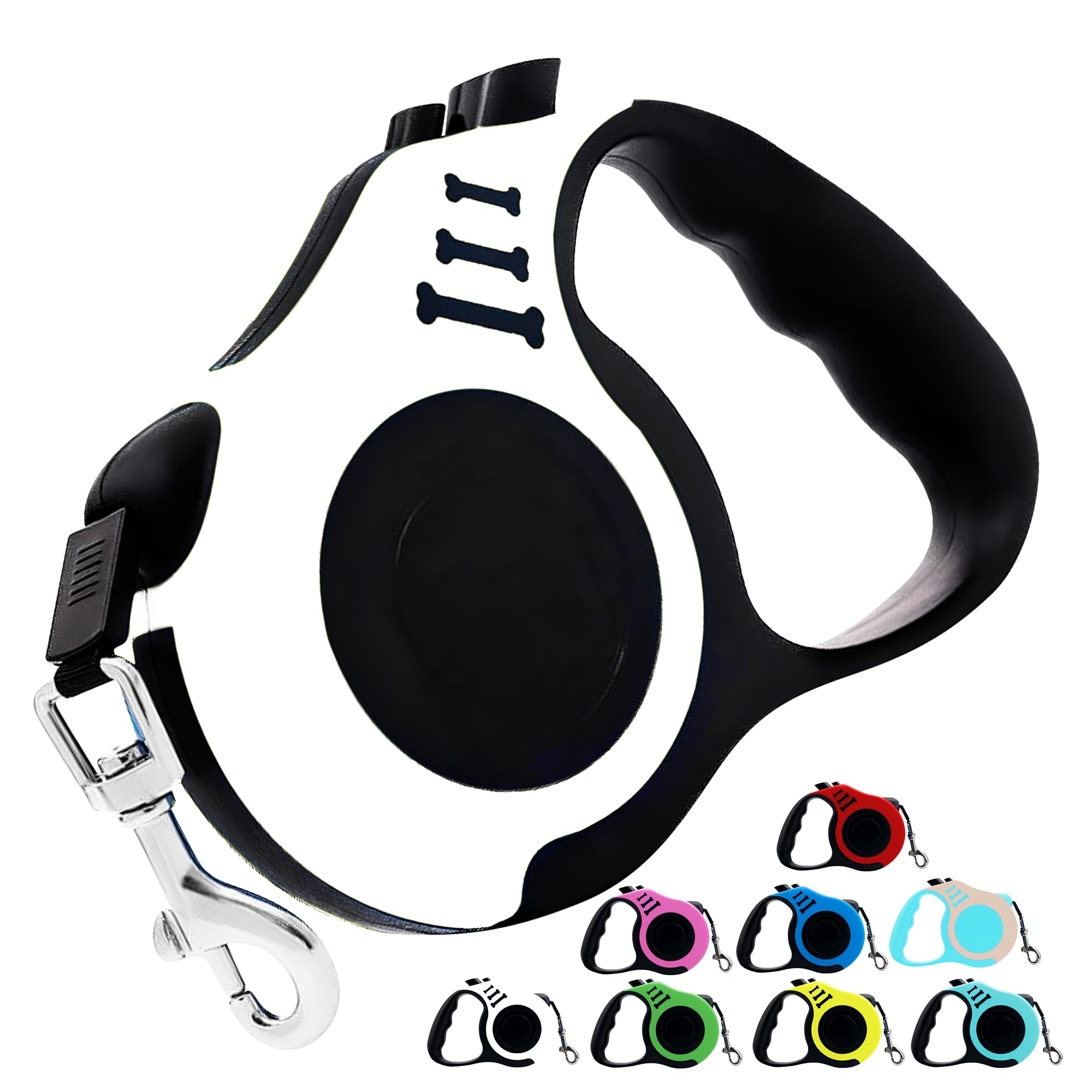 D&S Global Retractable Dog Lead 5m / Dog Leash, Heavy Duty No-Tangle Extendable Nylon Tape, for Small & Medium Dogs (White)