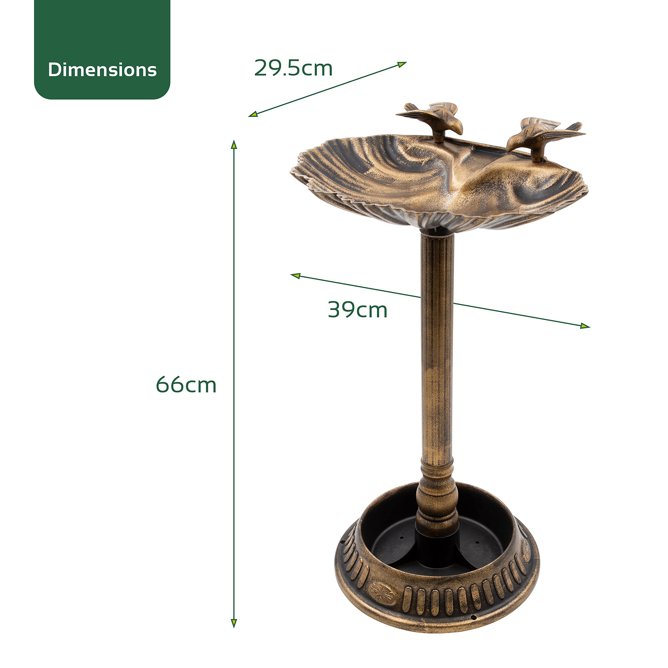 Gardenkraft Bain pour Oiseaux Coquille de palourde avec Base jardinière Bronze