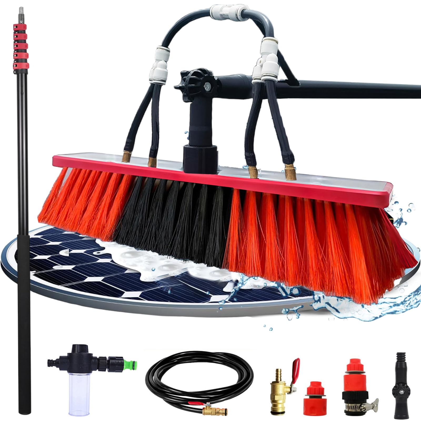 GYEQXKT Telescopic Cleaning Brush 3.6m to 12m - with Squeegee for Solar Panels, Windows, Roofs, RVs, Buses & Cars - Versatile Cleaning Tool
