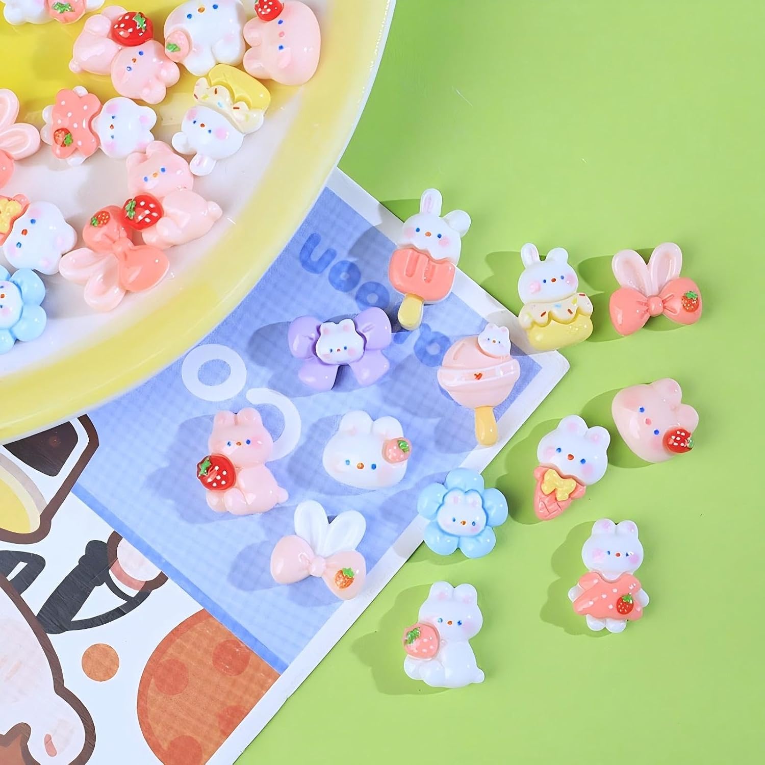 Dedyel 3D Kawaii Nail Art Charm Set Cute Cartoon Bunny Nail Accessories for Women's DIY Nail Decoration