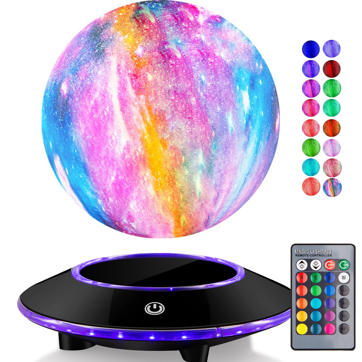 VGAzer Lunar Motion LED Levitating Moon Lamp, 3D Illusion Night Light with Remote Control, Dimmable 16 Colors Lights for Kids Adults (16 Colors Galaxy Moon) — image 1