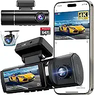 3 Channel 4K Dash Cam Front and Rear Inside, Built-in 5G WiFi, 4K+1080P+1080P Dash Camera for Cars with 64GB Card, Dashcam with Loop Recording,24H Parking Monitor,Night Vision,Support 512GB Max Silver