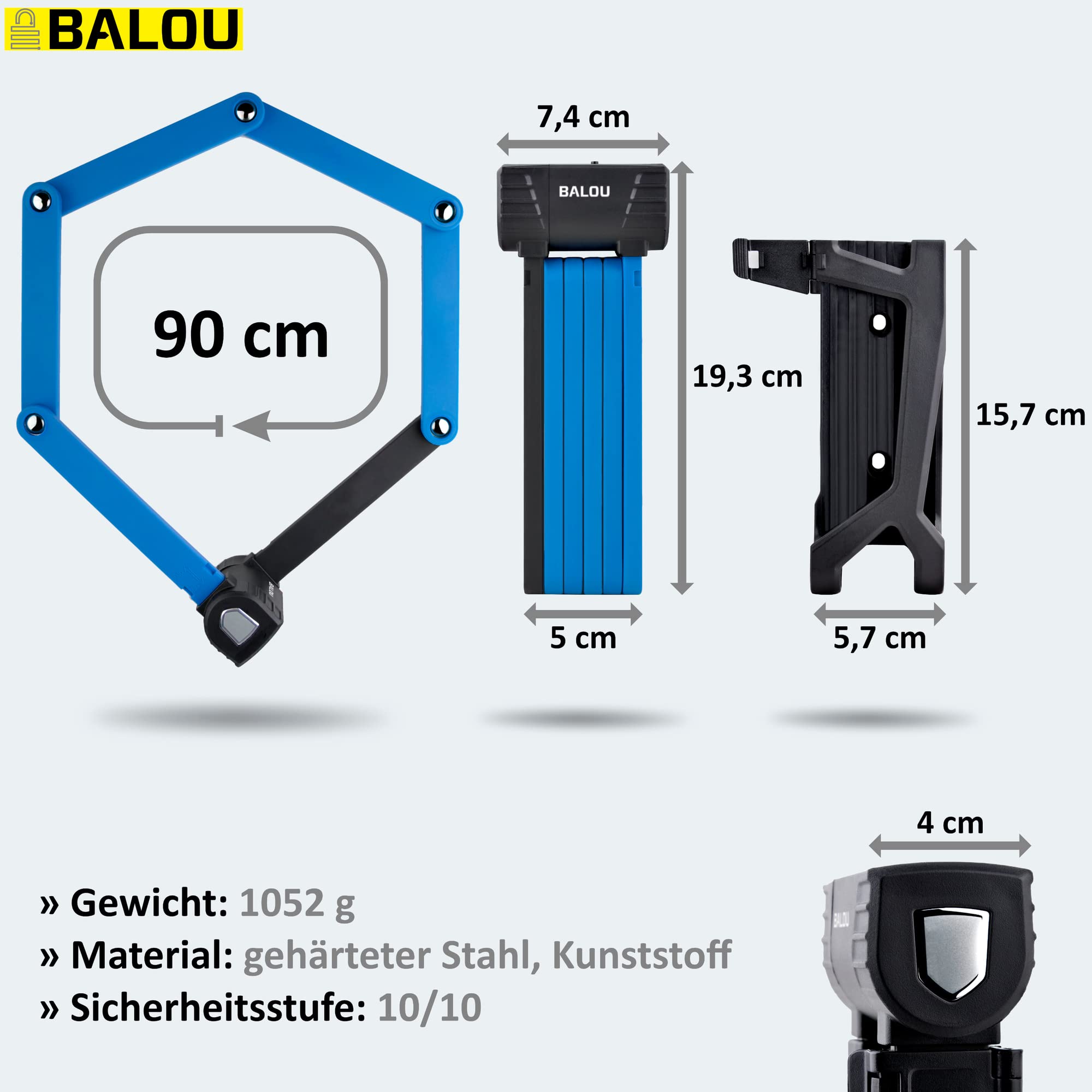 Lucchetto Per Bici Pieghevole - 75 Cm, Acciaio Temperato, Compatto, Con Supporto E 3 Chiavi, Alta Sicurezza - Foto 8