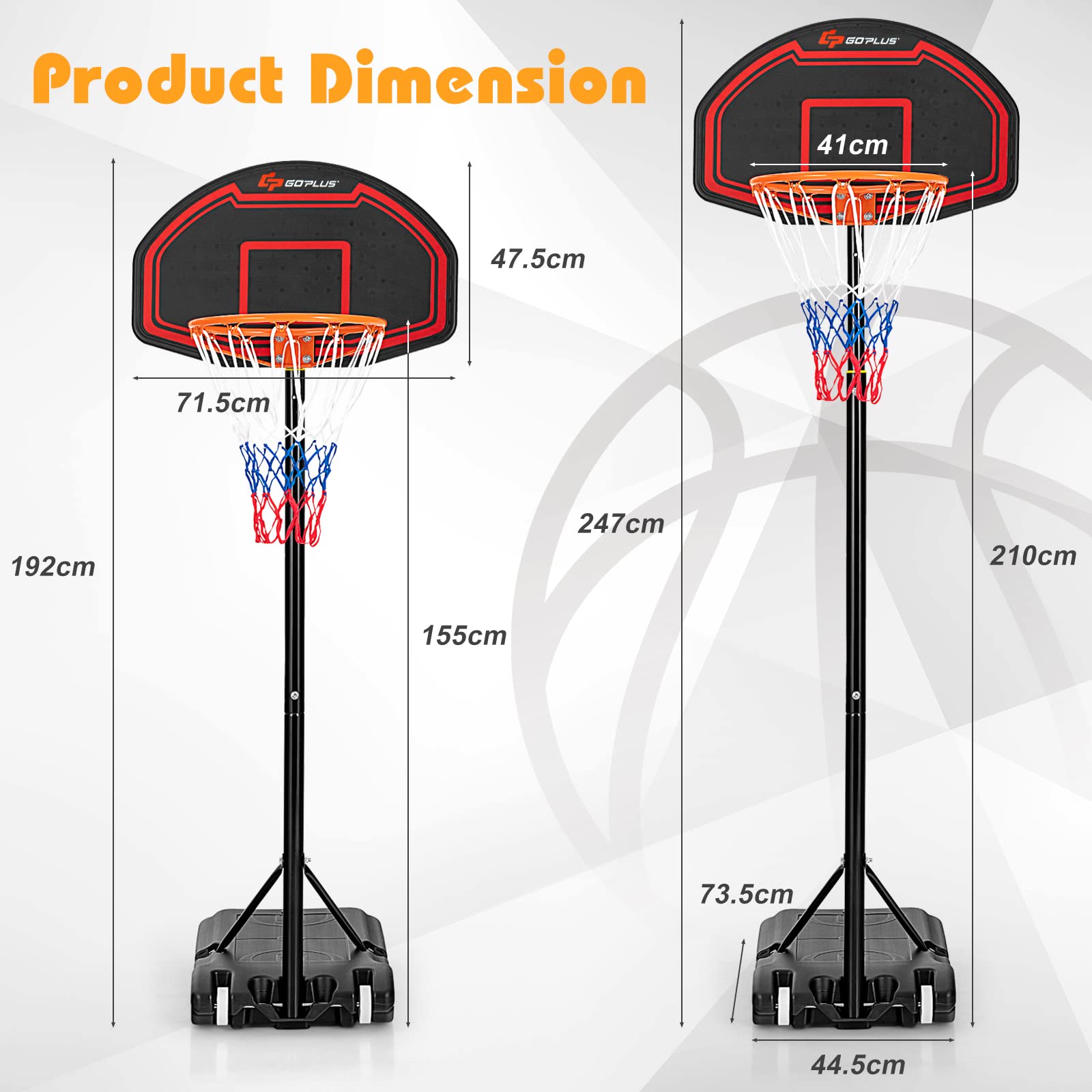 GYMAX Canestro per Bambini, 155-210 cm, Canestro per Bambini con 5 Livelli di Altezza, Rete Durevole e Tabellone Resistente, Canestro per Uso Interno ed Esterno, Facile da Montare