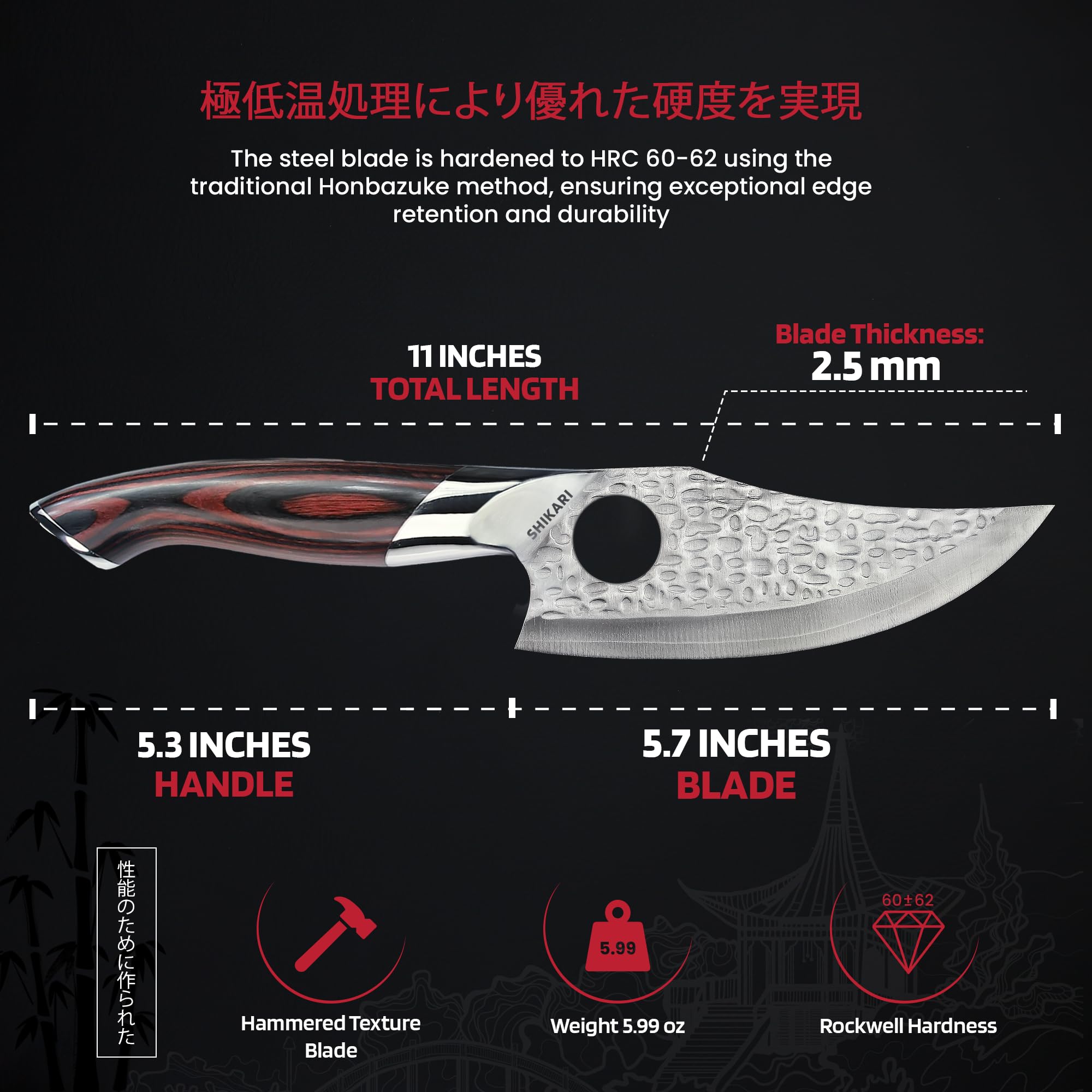 SHIKARI Viking Knife for Men – 6 inch Full Tang Japanese Kitchen Knife with VG10 Steel Blade, Hammer Finish, Ergonomic PakkaWood Handle, ABS Sheath – Northern Style Viking Knives Gift — Amazon image 2