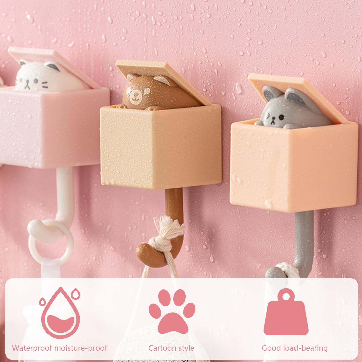 Lot De 6 Crochets Muraux Autocollants Animaux En Bois - Sans Perçage Pour Chambre Enfant