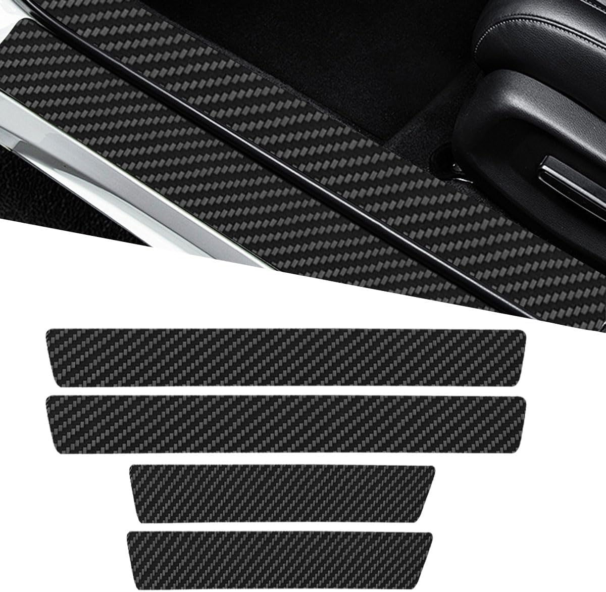 Woniyal Car Door Sill Protector for RenAult ARKANA XM3 2019 2020 2021, Carbon Fibre Scuff Plate Stickers Waterproof Entry Guard Cover Anti-Scratch Auto Accessory 4 Piece