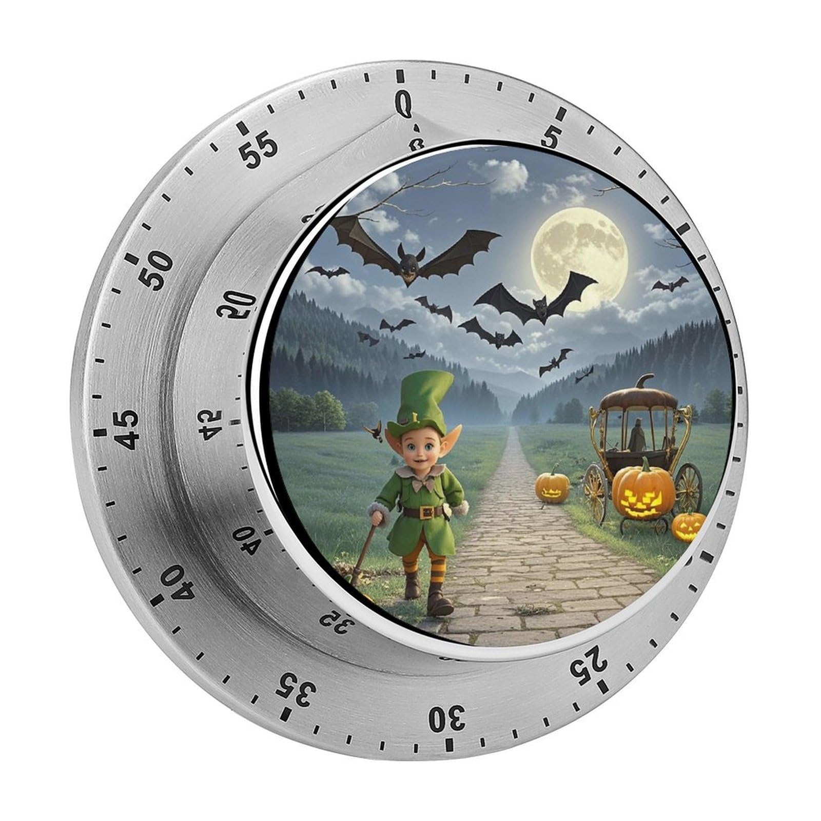 Moonlight Bat Night Timer Fashion Visual Timers Wind Up 60 Minutes Desk Timers Stainless Steel Magnetic Timer Countdown Clock No Batteries Loud Alarm for Kitchen Chef Cooking