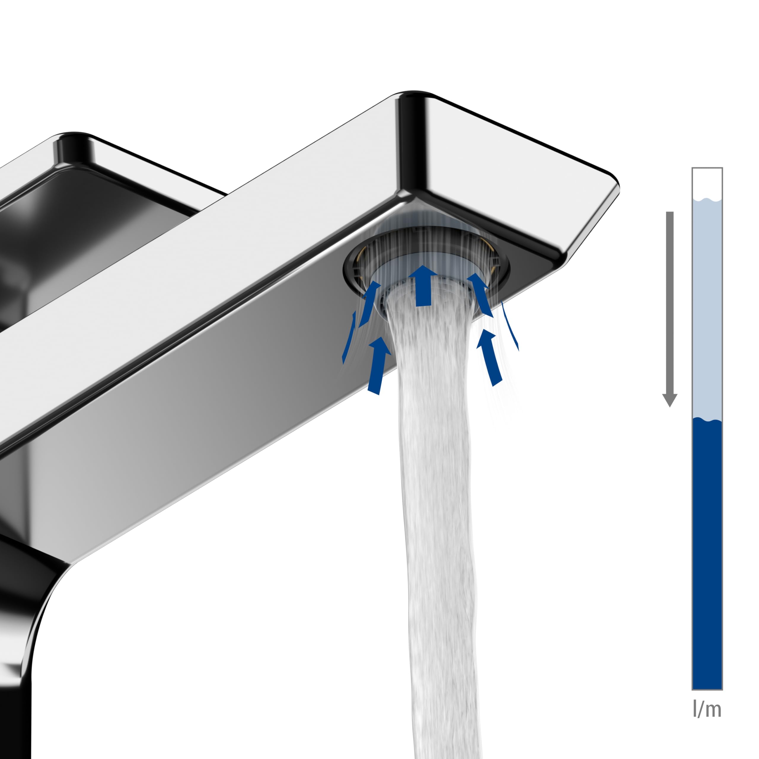 Mezclador de lavabo Villeroy & Boch Loop & Friends, sin tapón, grifo de baño con cartucho cerámico, grifo de lavabo ahorrador de agua, altura de pico 106 mm, redondo, cromado