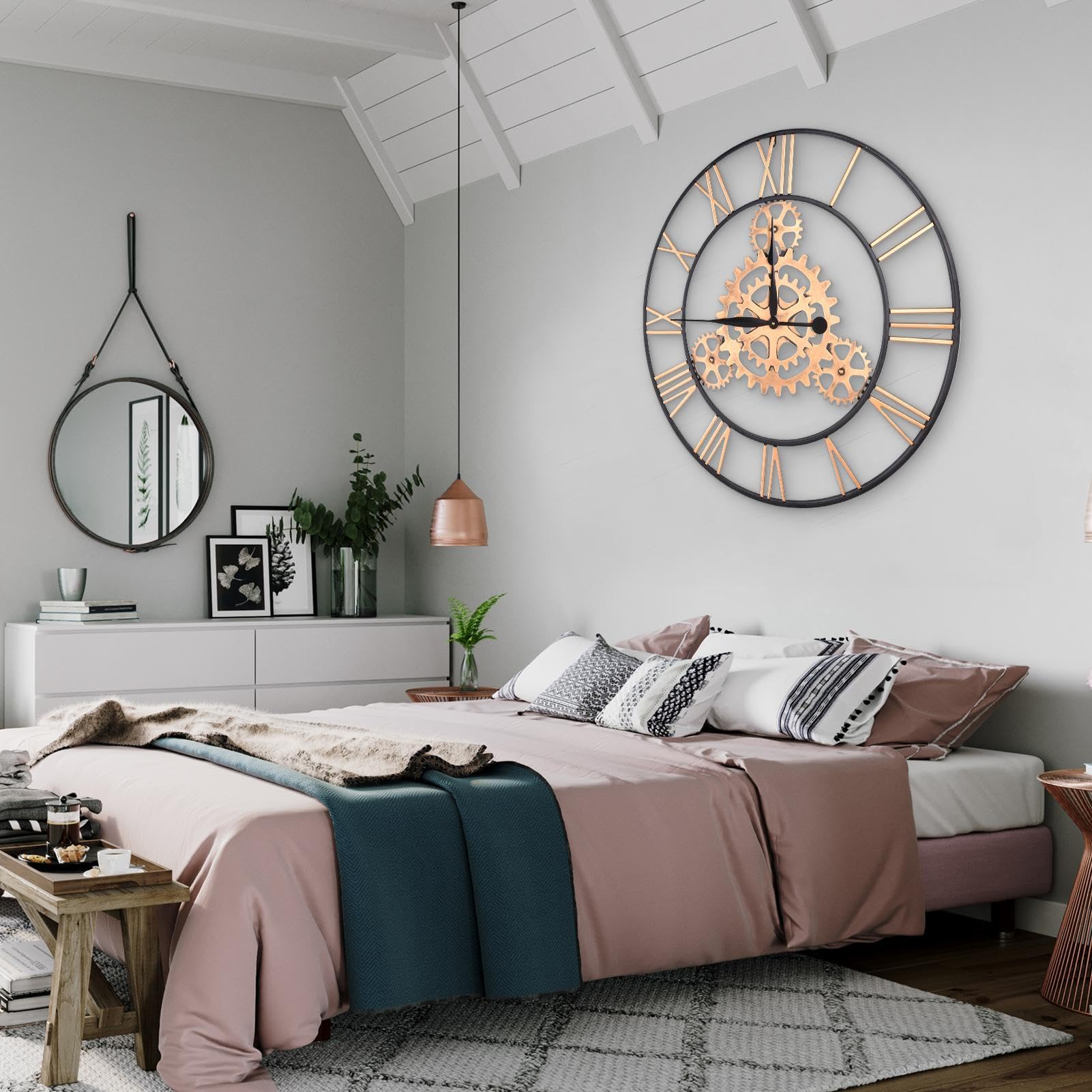 Reloj Pared Industrial Números Románticos A Pilas Artesanía Decorativa