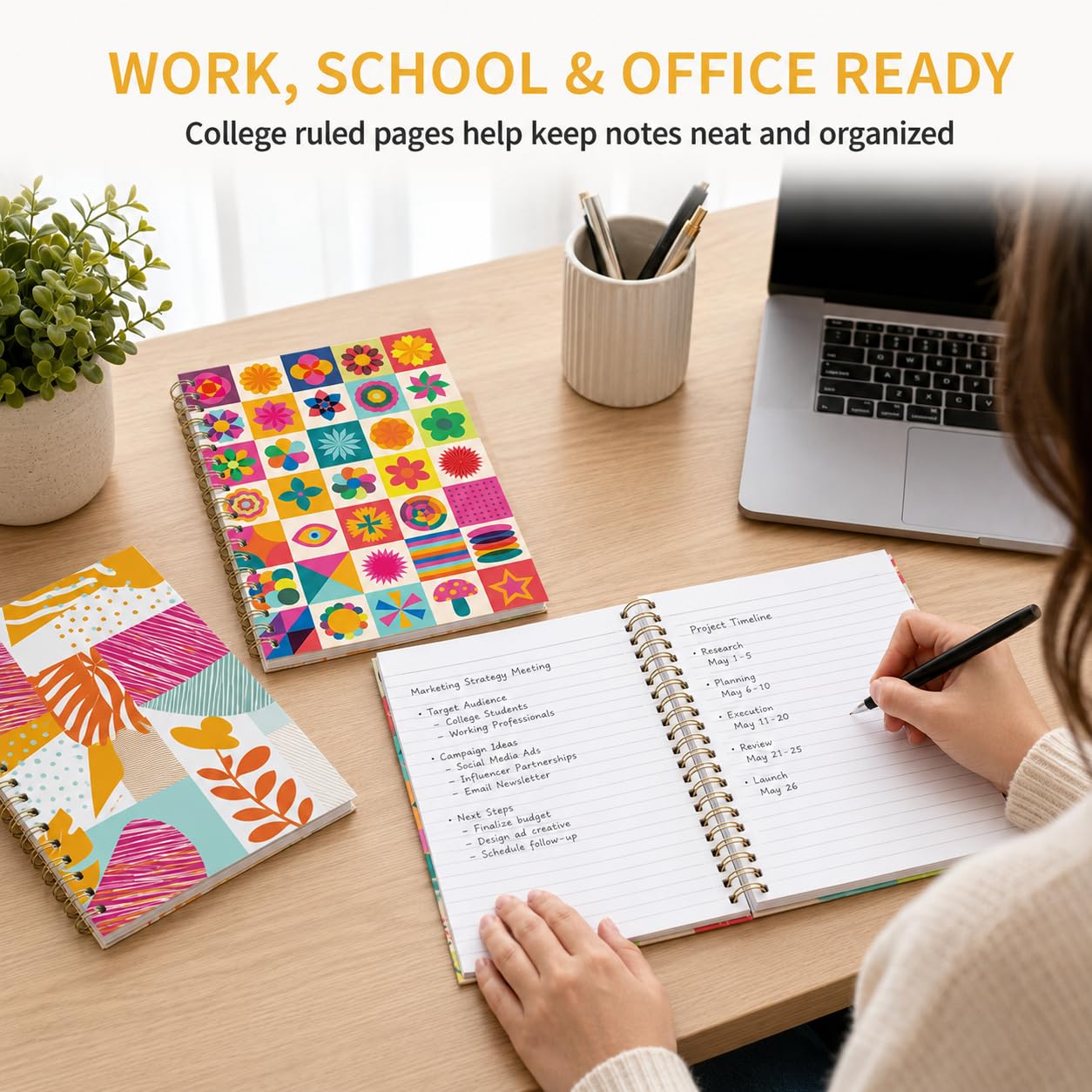 Cuaderno pequeño en espiral de 5 x 7 pulgadas, paquete de 4 diarios de tapa dura, bonitos cuadernos rayados universitarios para el trabajo, la escuela y la oficina, bloques de color geométricos