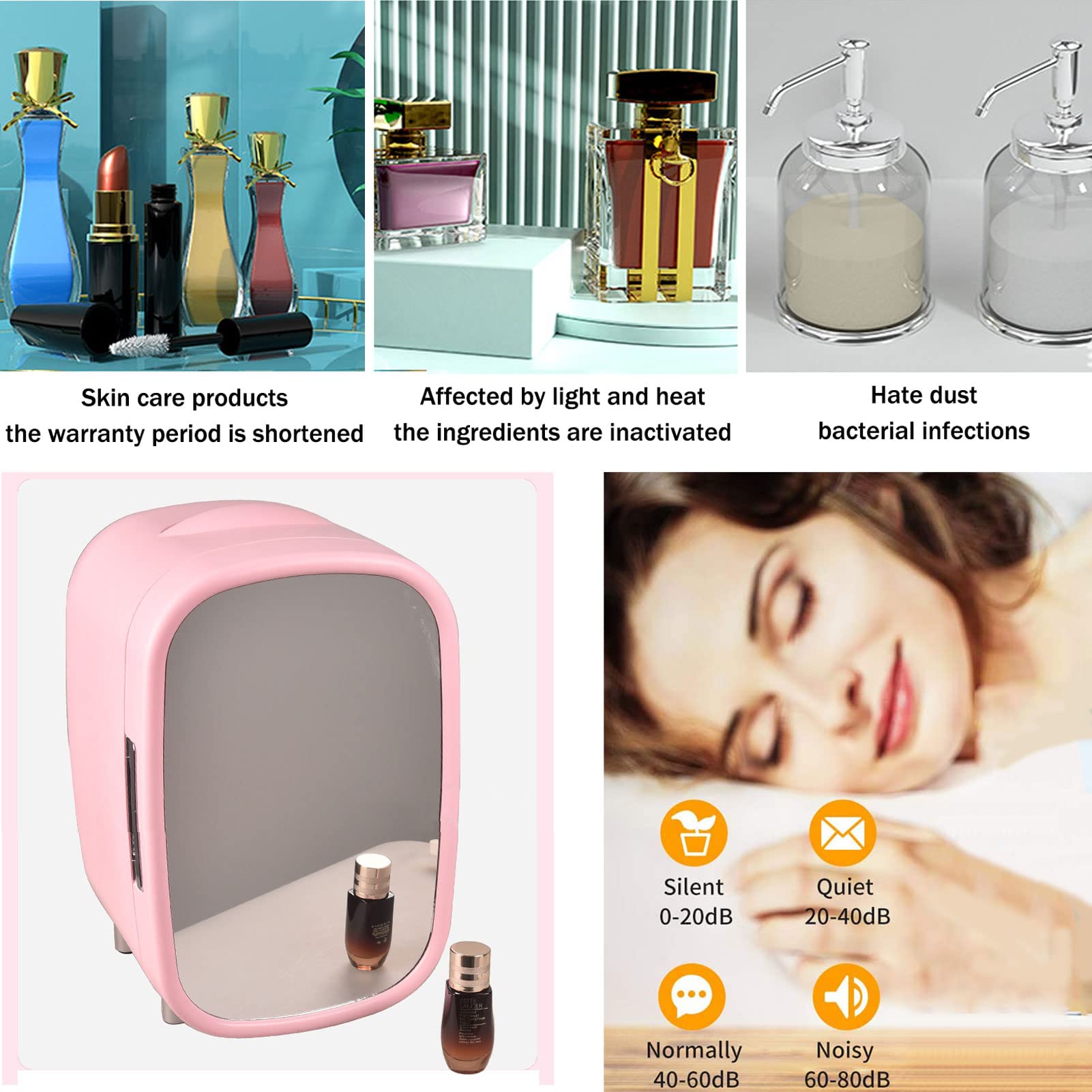 Mini Frigorifero da Camera Silenzioso, 7L Frigo Elettrico Portatile AC 220V con Specchio per Trucco, Piccolo Minibar per Viaggi, Medicine, Cura della Pelle, Ufficio, Casa