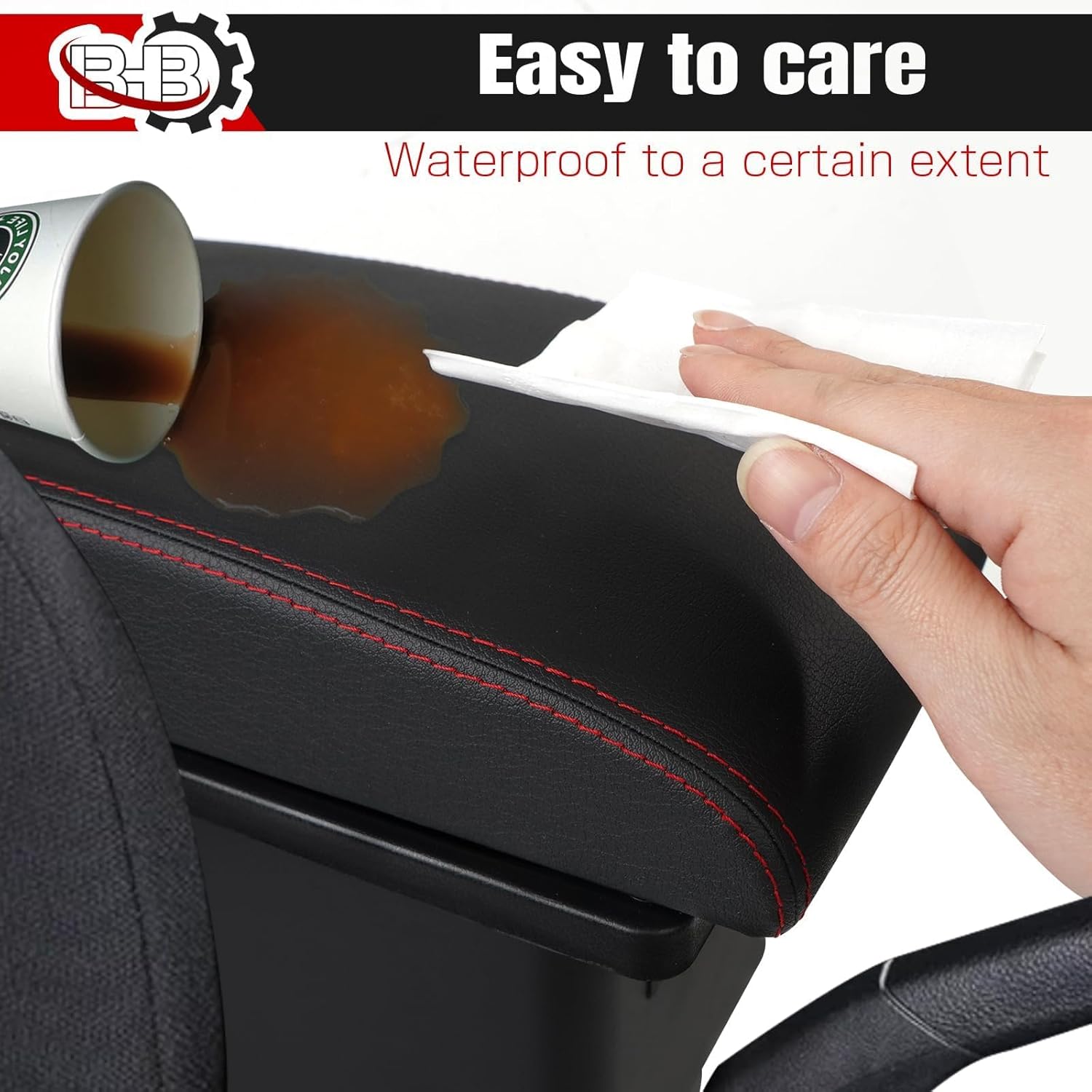 BHB Consoles Armrest Box Compatible with Kia Soul 2010-2013 Center Console Box Storage Armrest Box USB Charge Black with Red Stitching